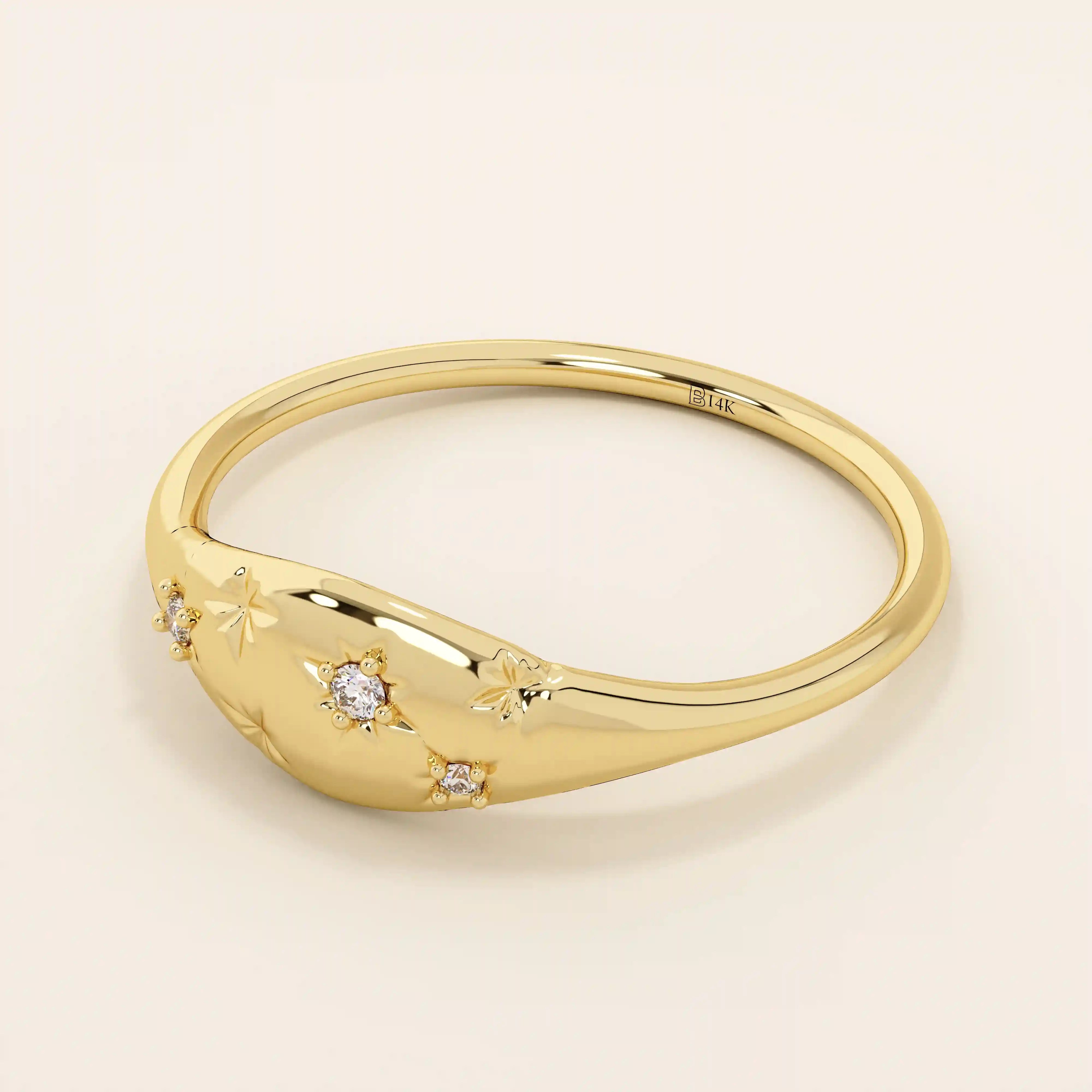 14k solid gold star celestial pinky signet statement ring for women with tiny moissanite stones