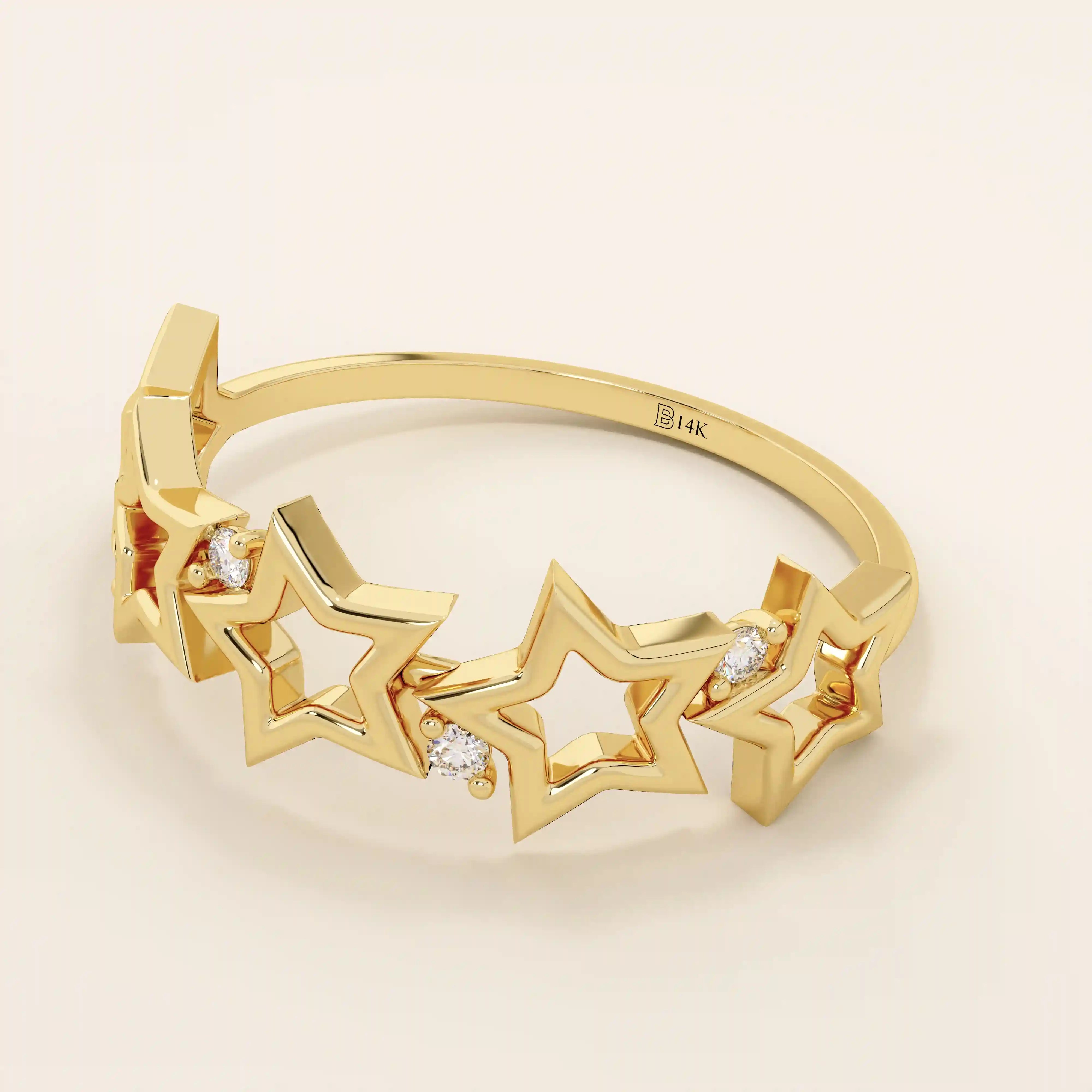 14K SOLID GOLD STARRY 5 STAR STACKABLE STATEMENT RING FOR WOMEN