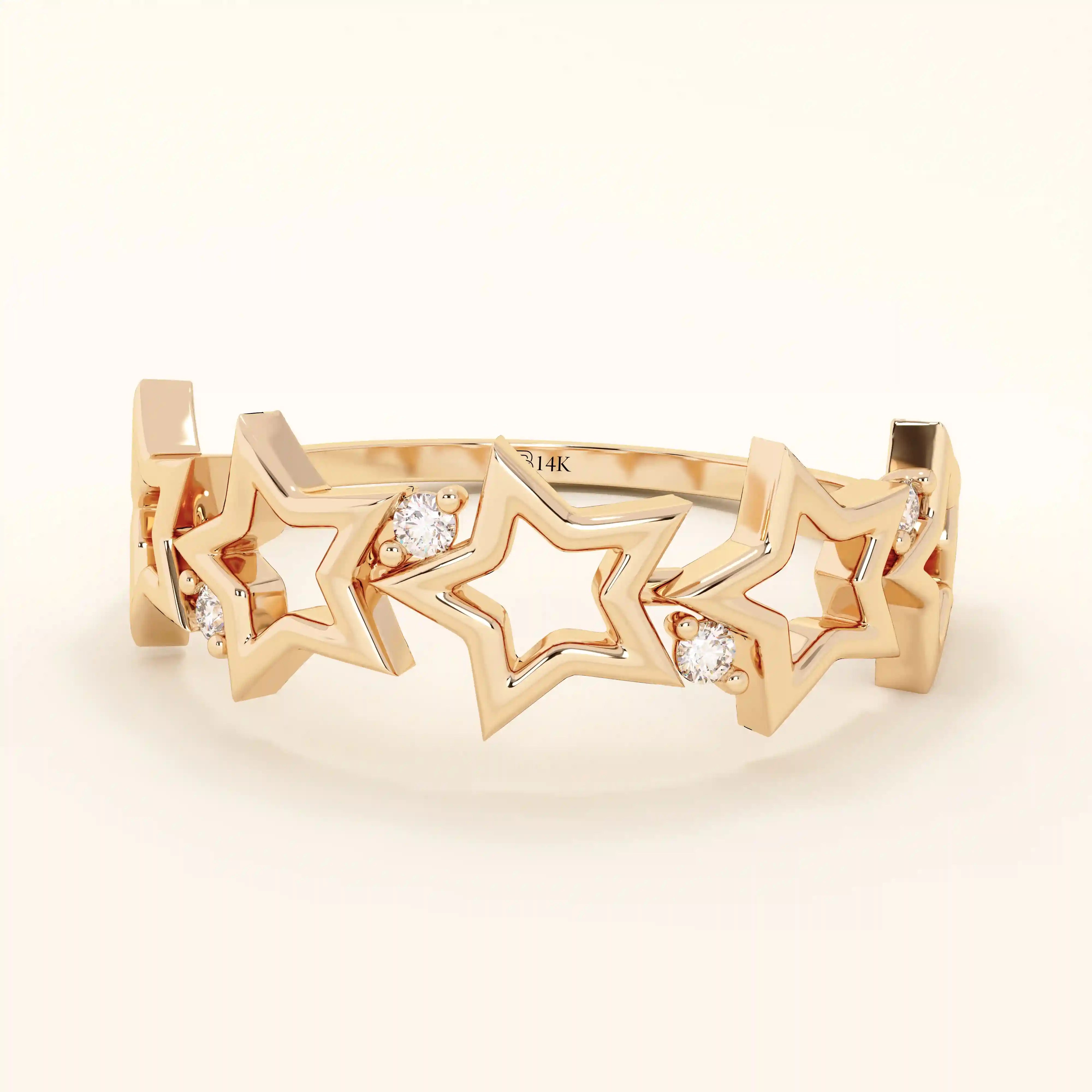 14K SOLID GOLD STARRY 5 STAR STACKABLE STATEMENT RING FOR WOMEN
