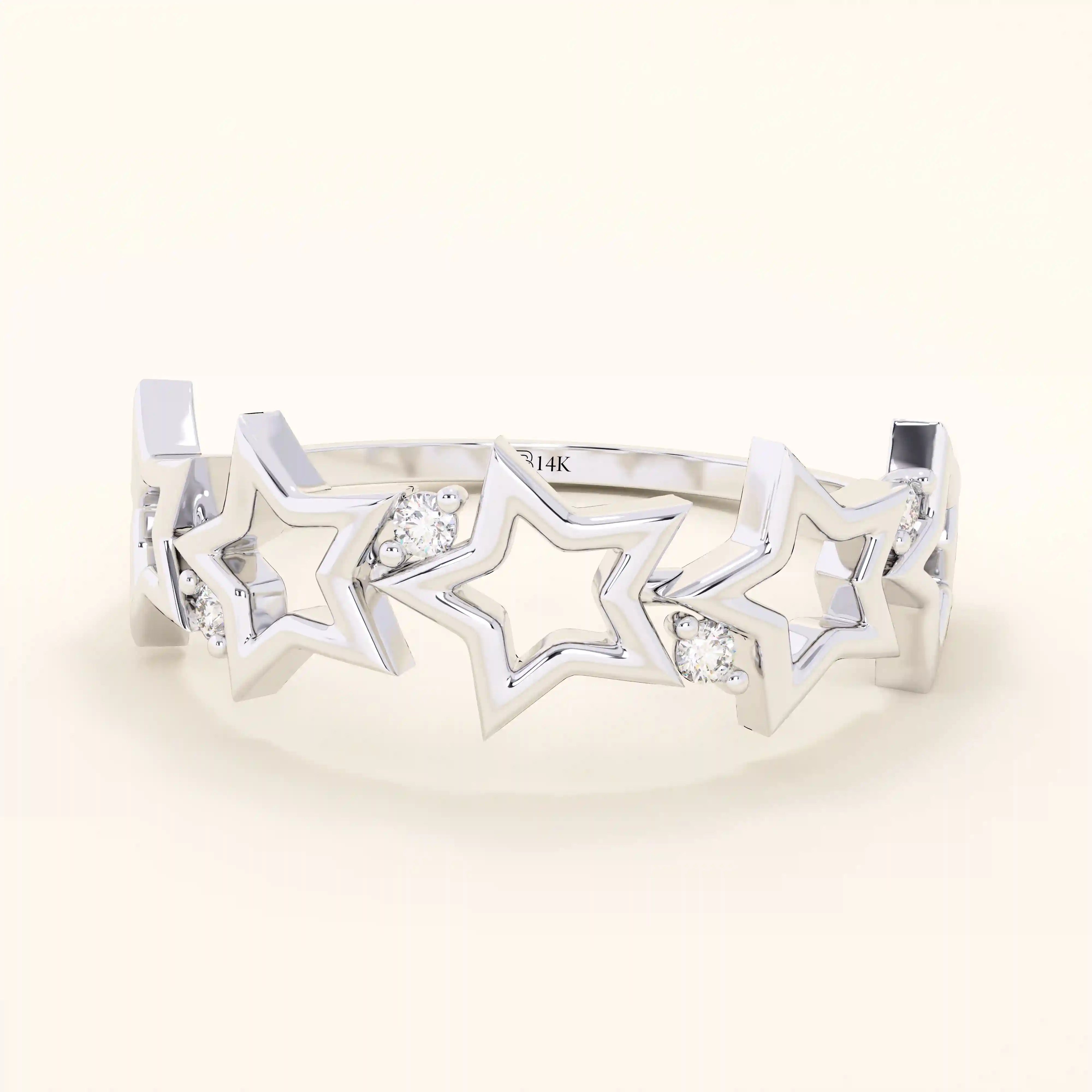 14K SOLID GOLD STARRY 5 STAR STACKABLE STATEMENT RING FOR WOMEN