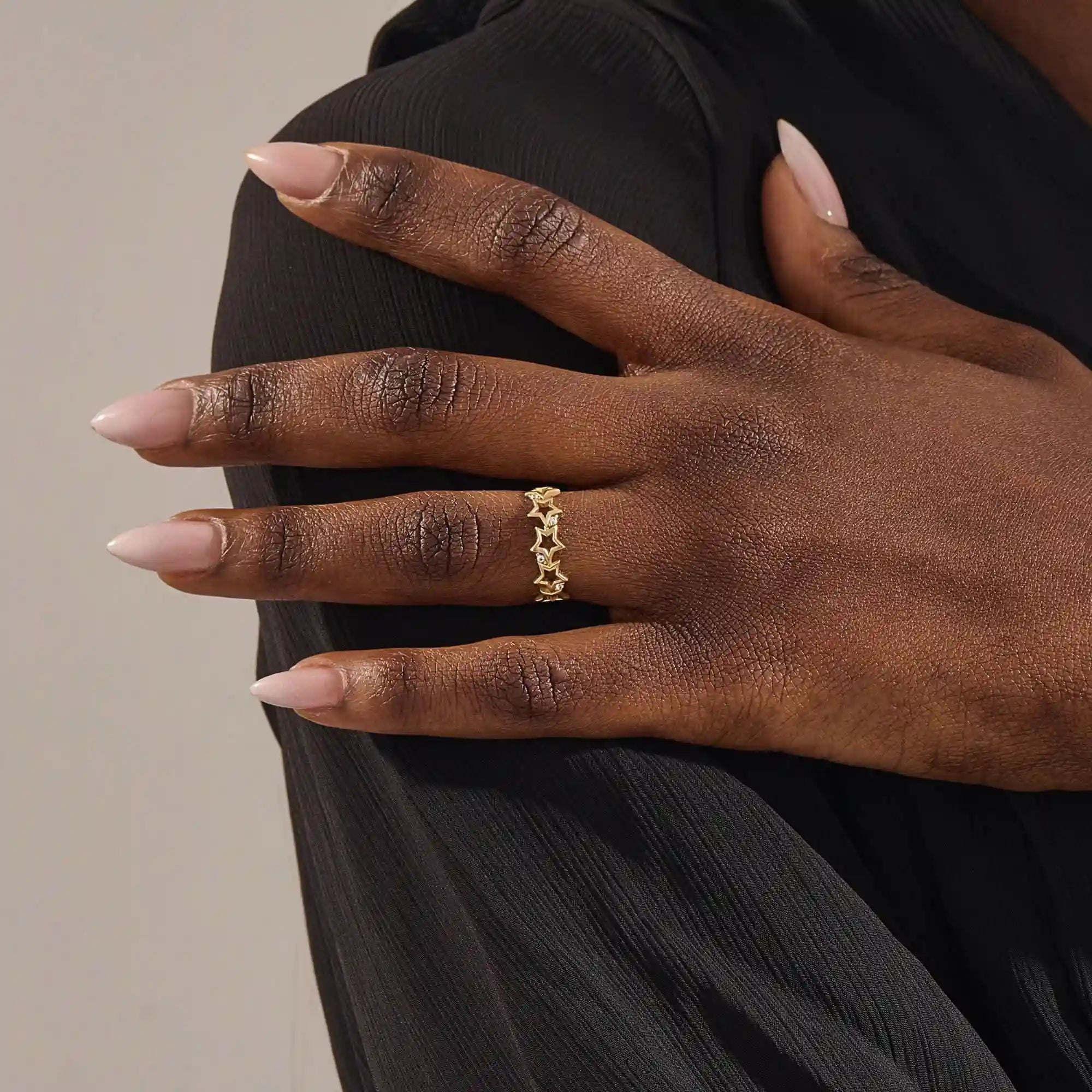 14K SOLID GOLD STARRY 5 STAR STACKABLE STATEMENT RING FOR WOMEN