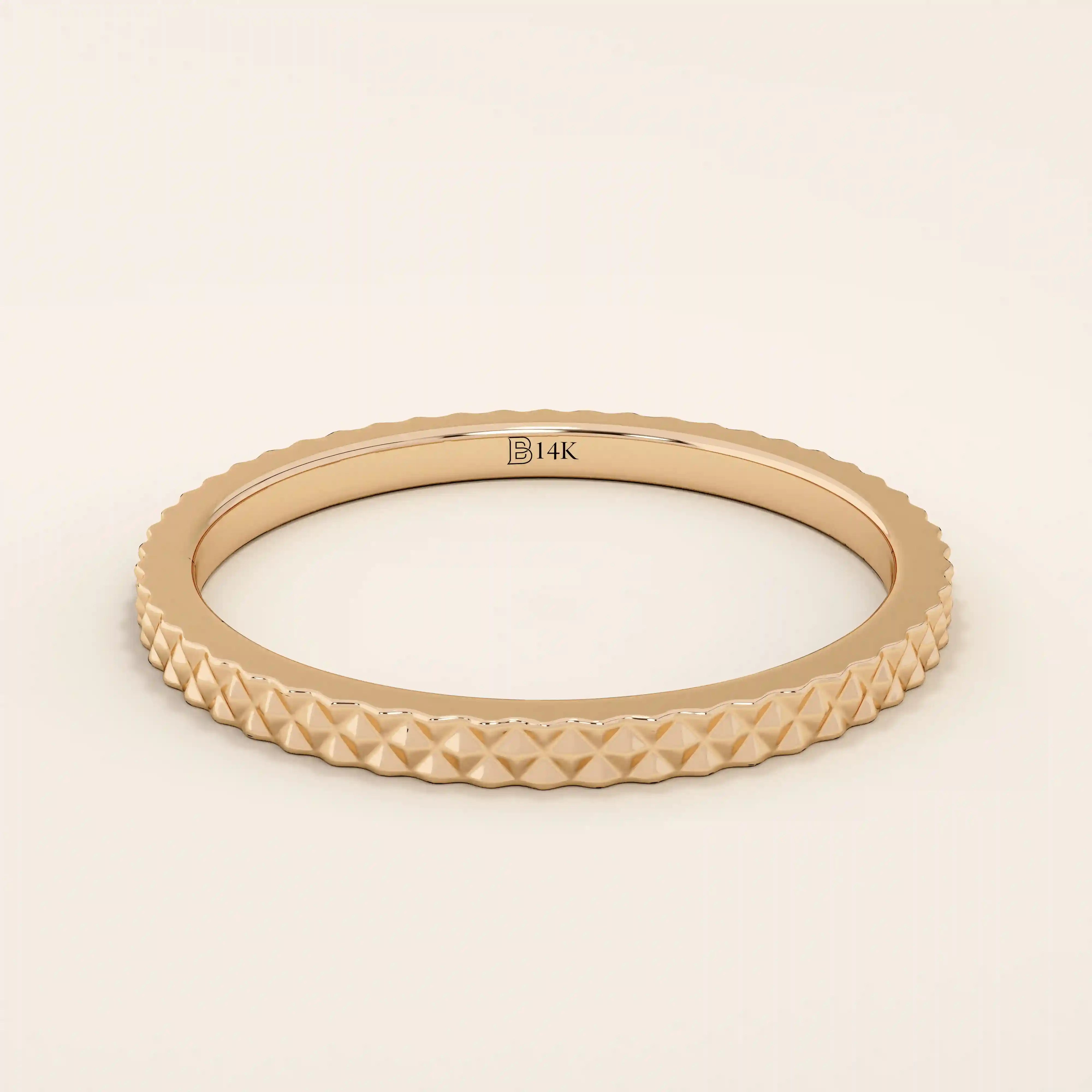 14K SOLID GOLD UNISEX DESIGN SLIM TEXTURED BAND STACKING WEDDING RING