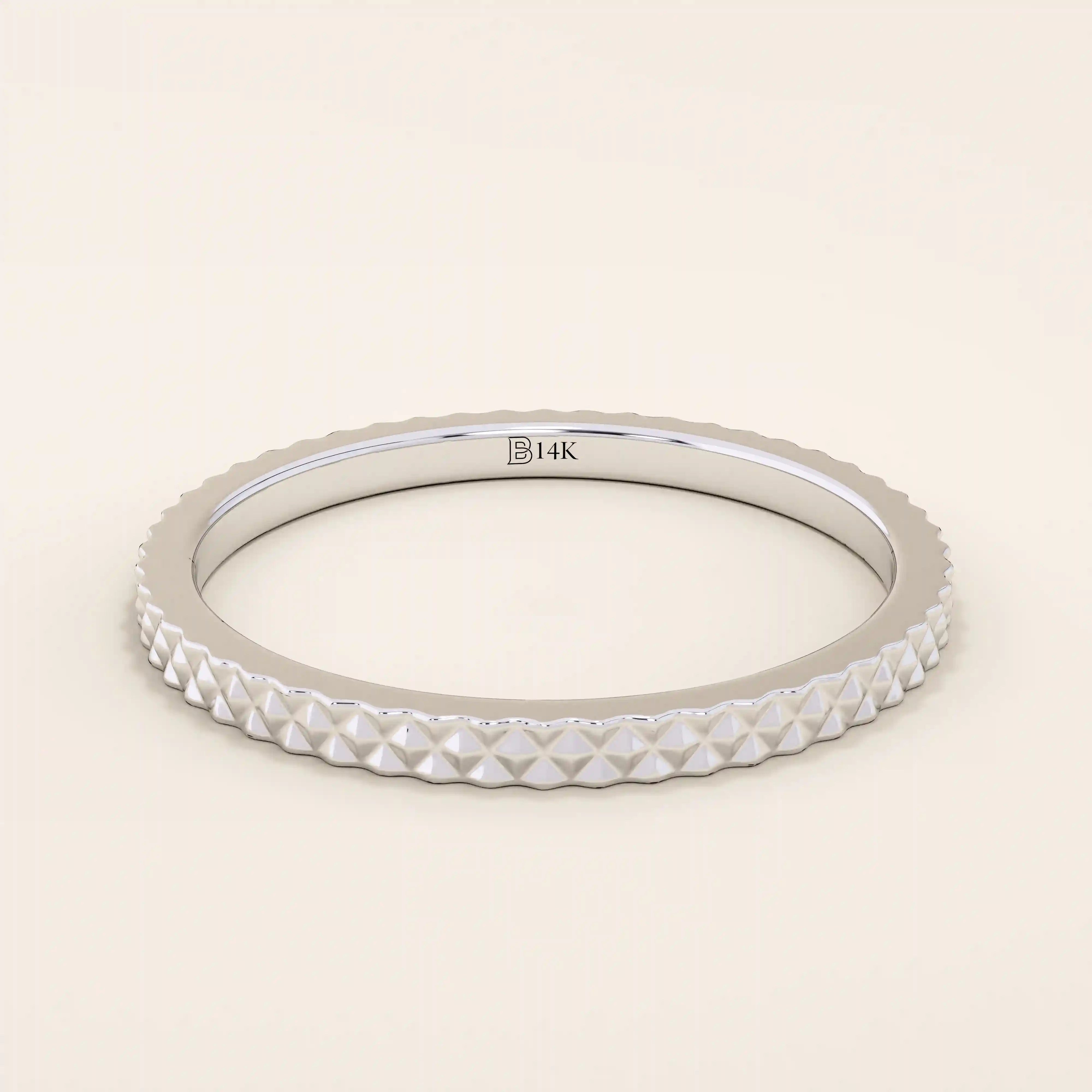 14K SOLID GOLD UNISEX DESIGN SLIM TEXTURED BAND STACKING WEDDING RING