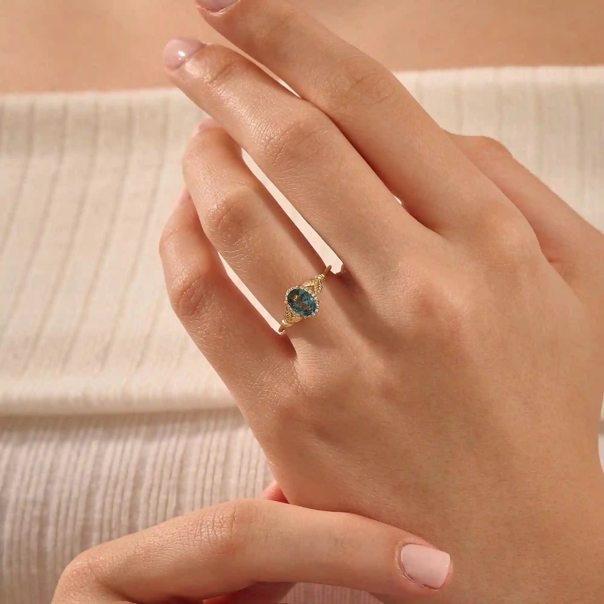 14k solid gold oval teal sapphire with halo pave moissanite stones engagement ring for women