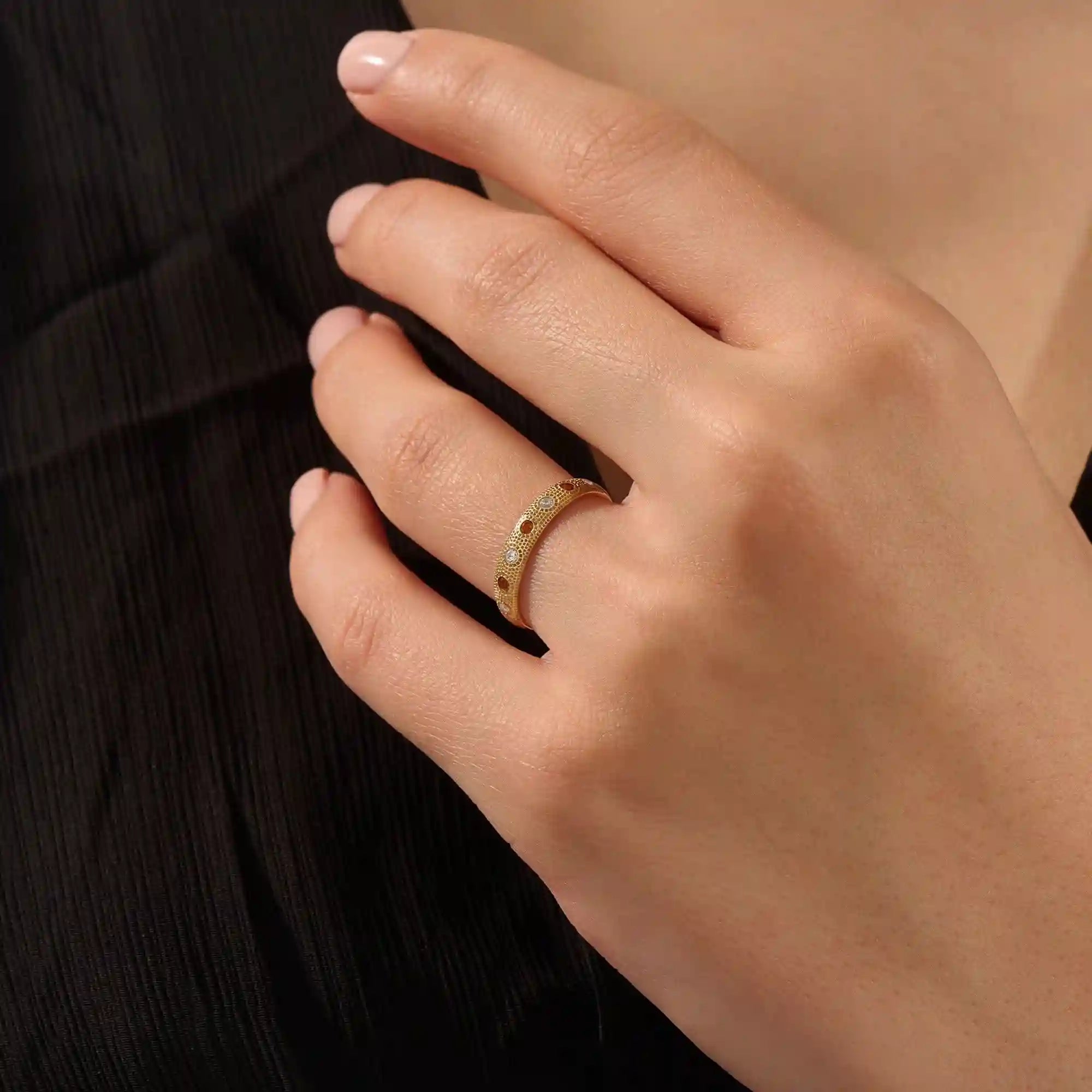 14k solid gold textured band orange citrine and moissanite alternating wedding band for women