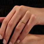 14k solid gold textured gold band bezel triangle cut moissanite