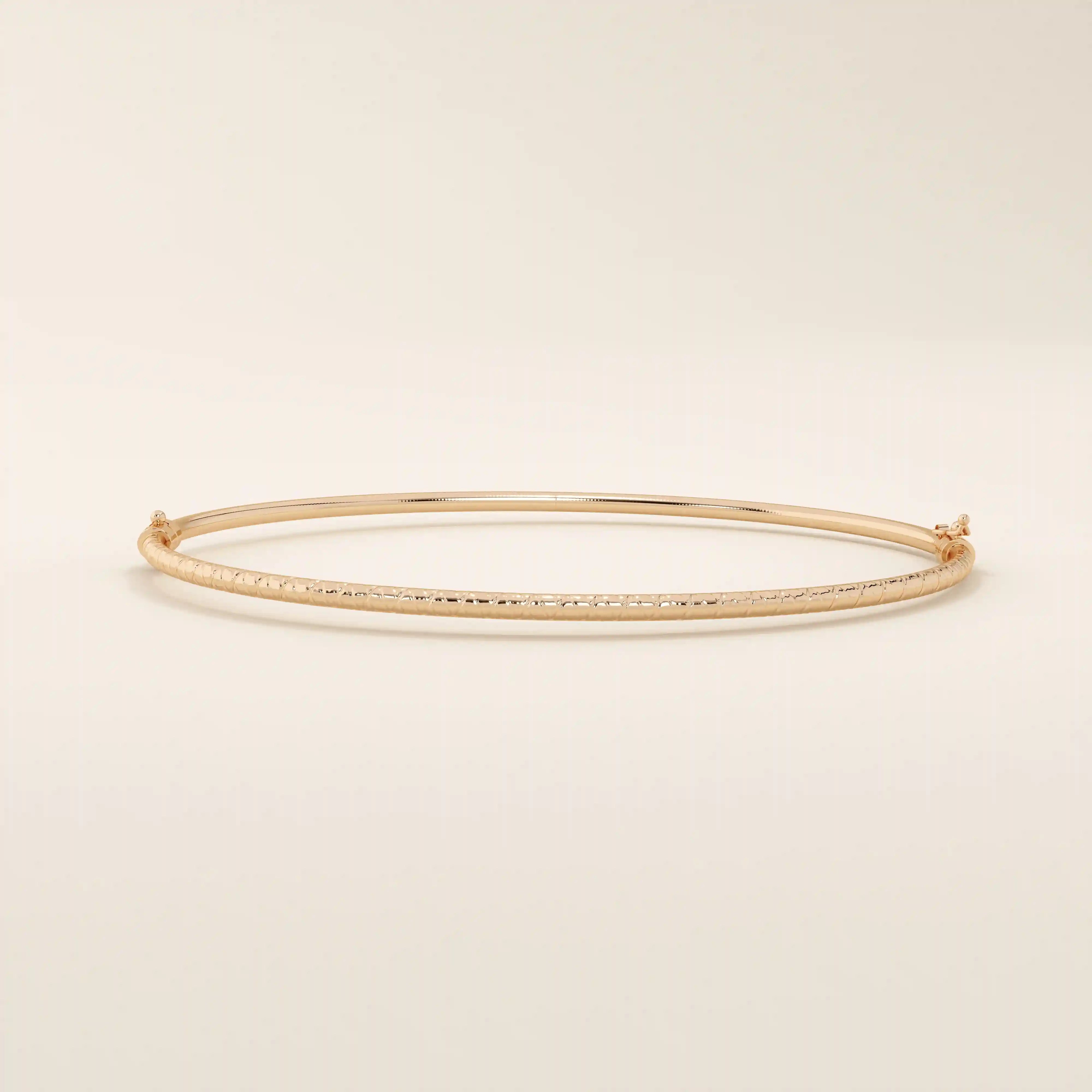 14K SOLID GOLD TEXTURED TUBE HINGED BANGLE BRACELET FOR WOMEN