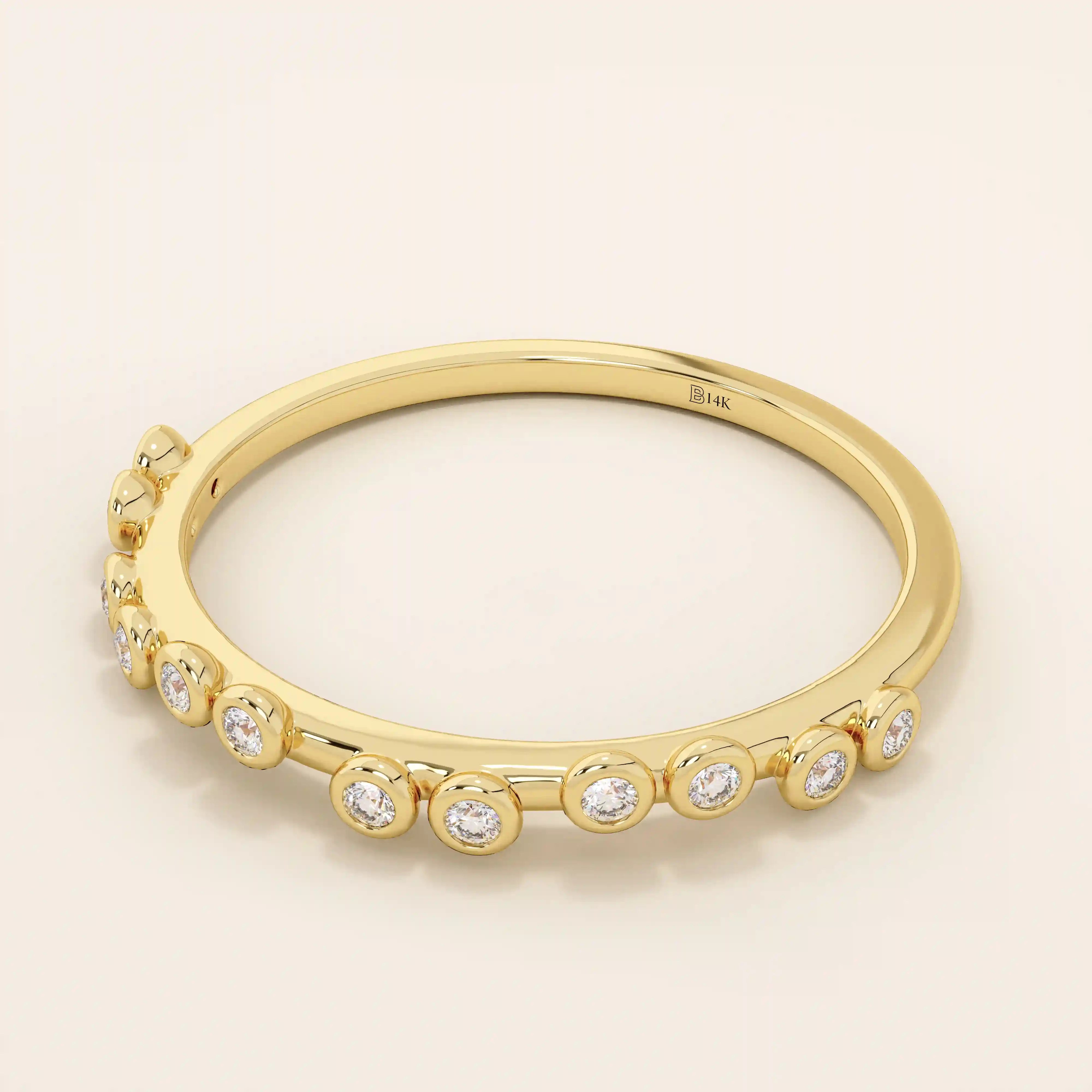 HALF ETERNITY TINY BEZEL SET STONES SLIM BAND STACKABLE WEDDING RING IN 14K SOLID GOLD FOR WOMEN