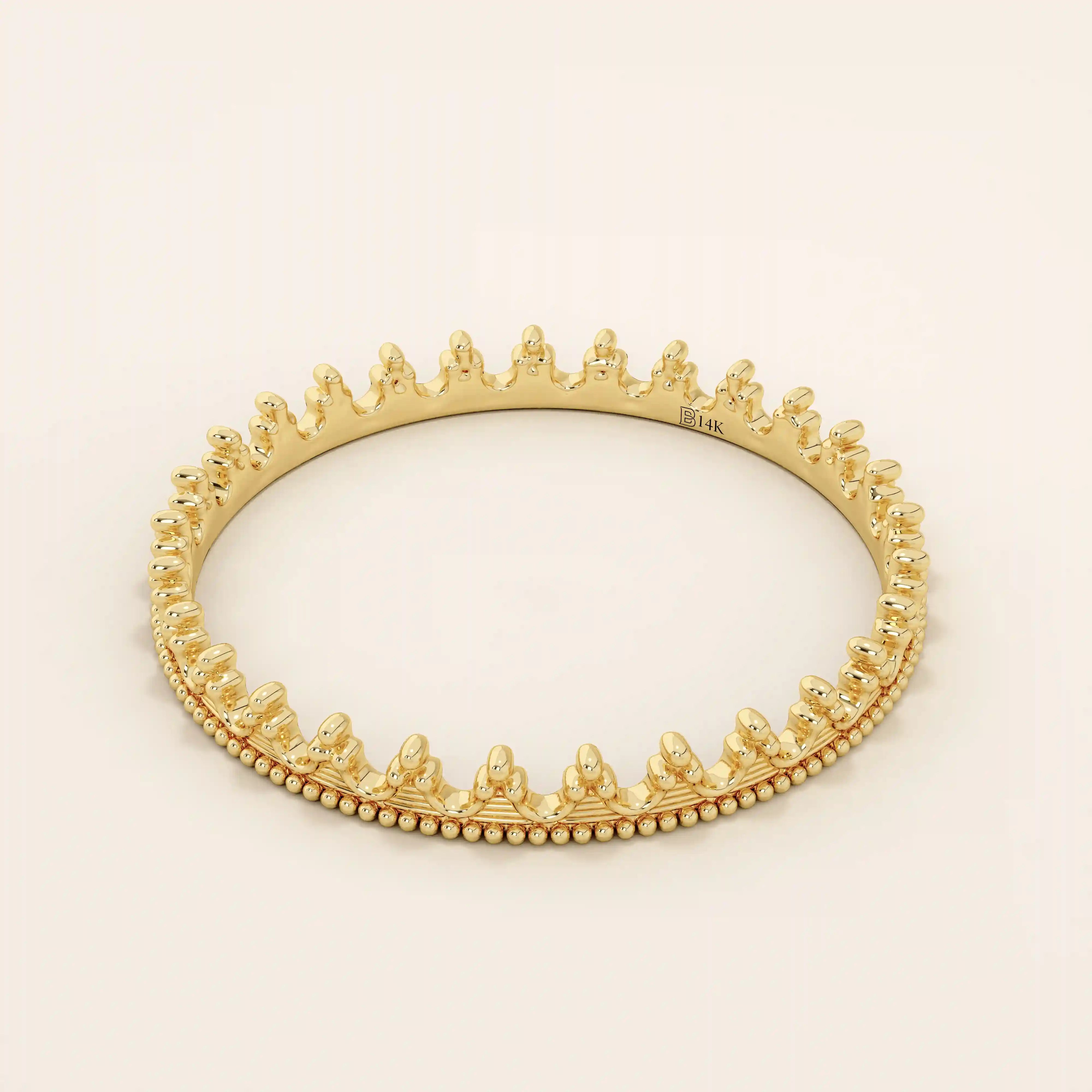 14K SOLID GOLD ULTRA SLIM VINTAGE CROWN WEDDING RING FOR WOMEN