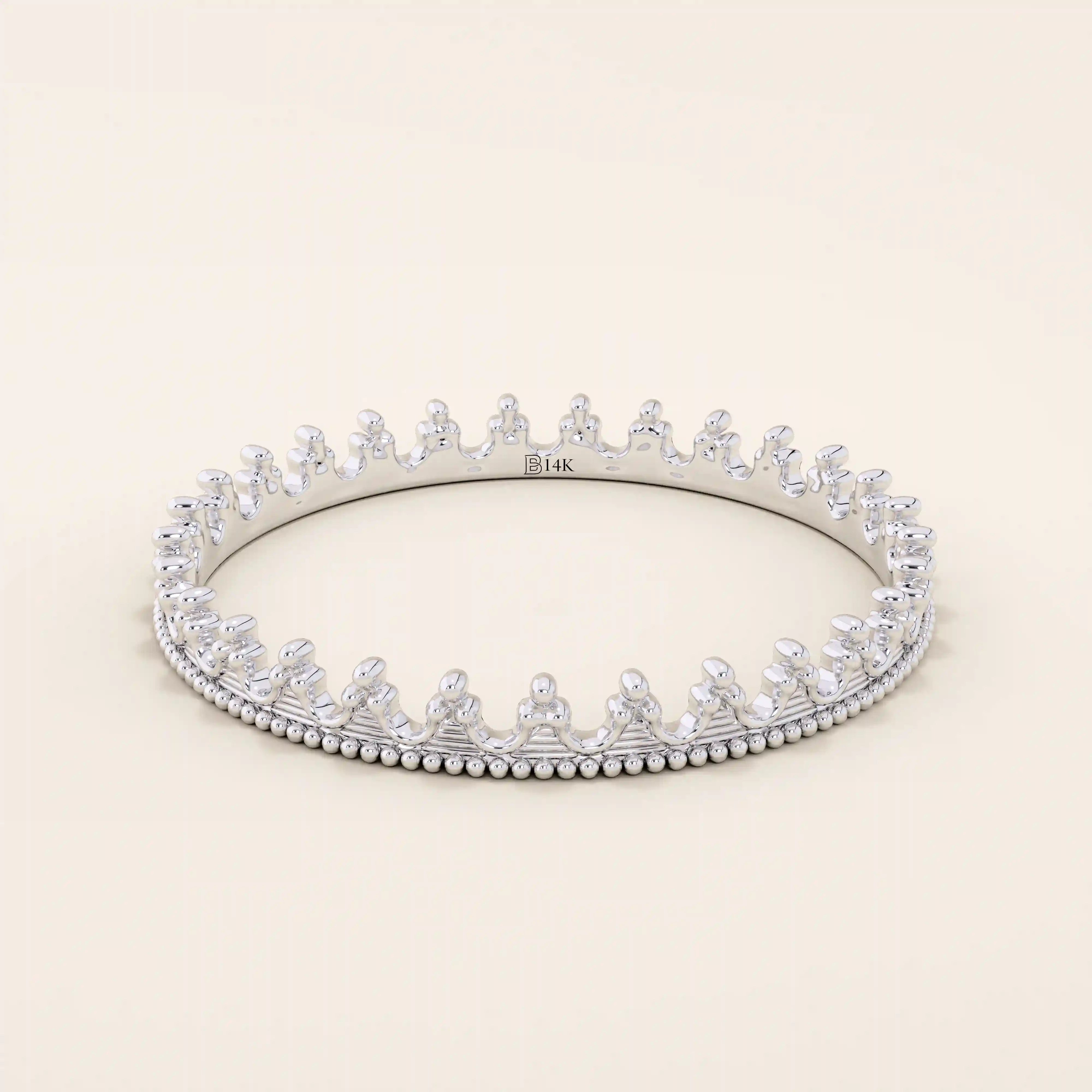14K SOLID GOLD ULTRA SLIM VINTAGE CROWN WEDDING RING FOR WOMEN