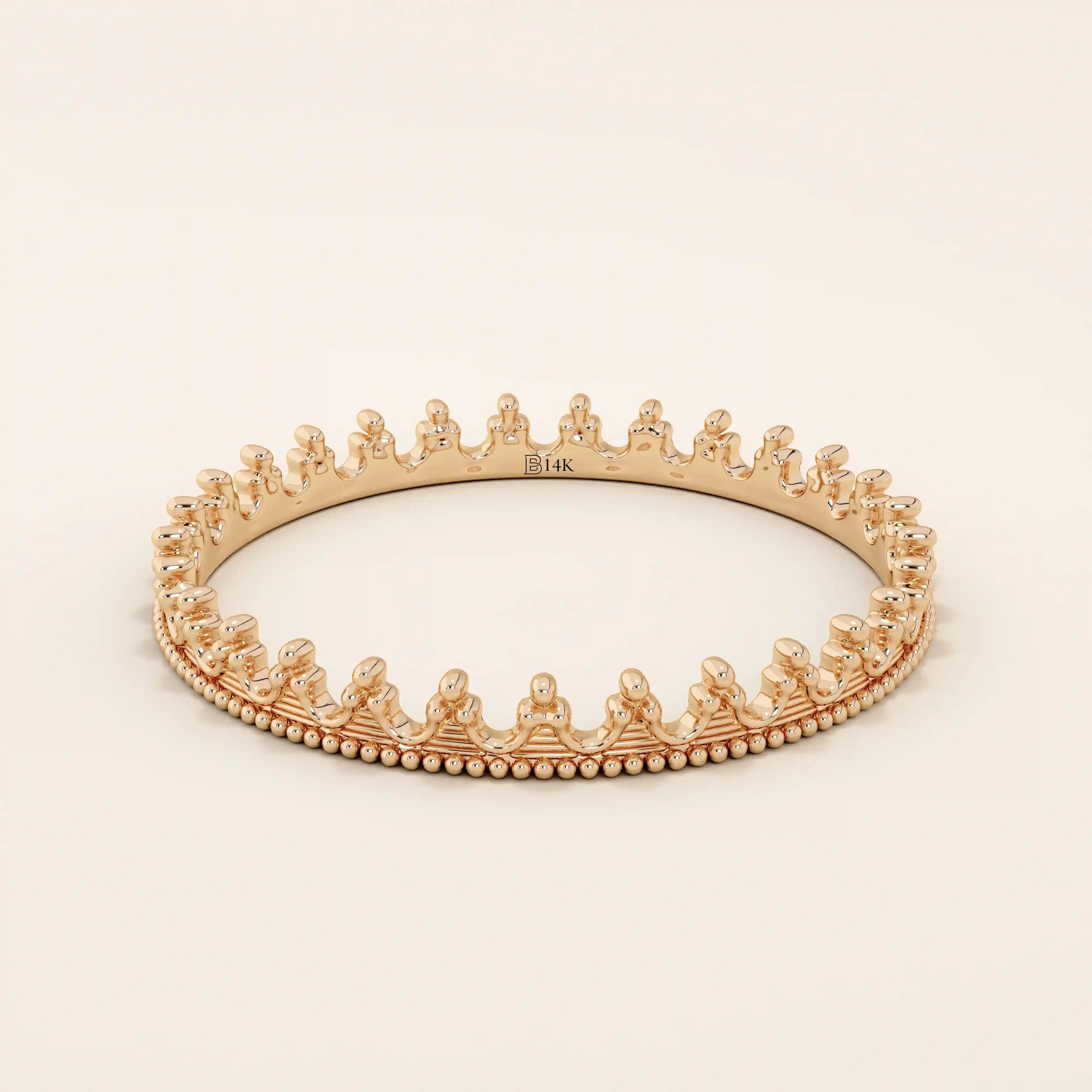 14K SOLID GOLD ULTRA SLIM VINTAGE CROWN WEDDING RING FOR WOMEN