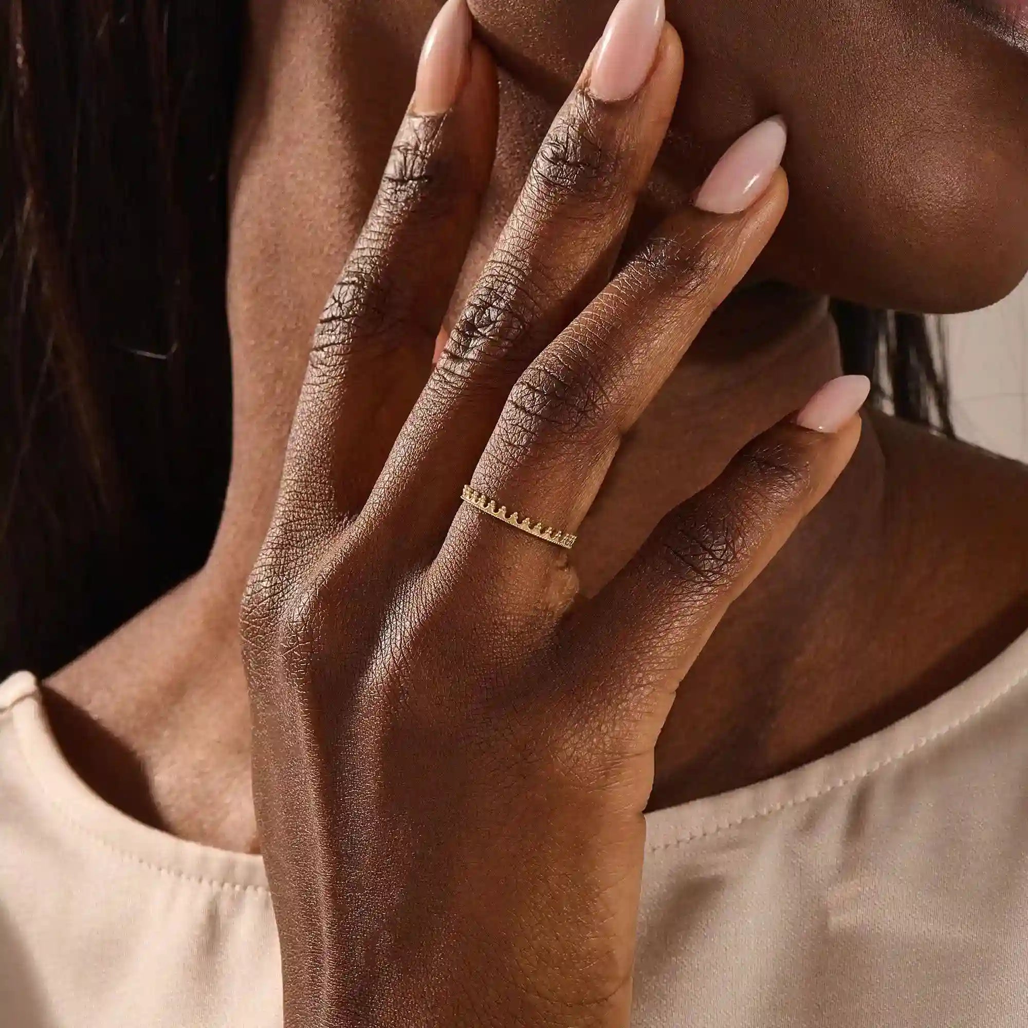 14K SOLID GOLD ULTRA SLIM VINTAGE CROWN WEDDING RING FOR WOMEN