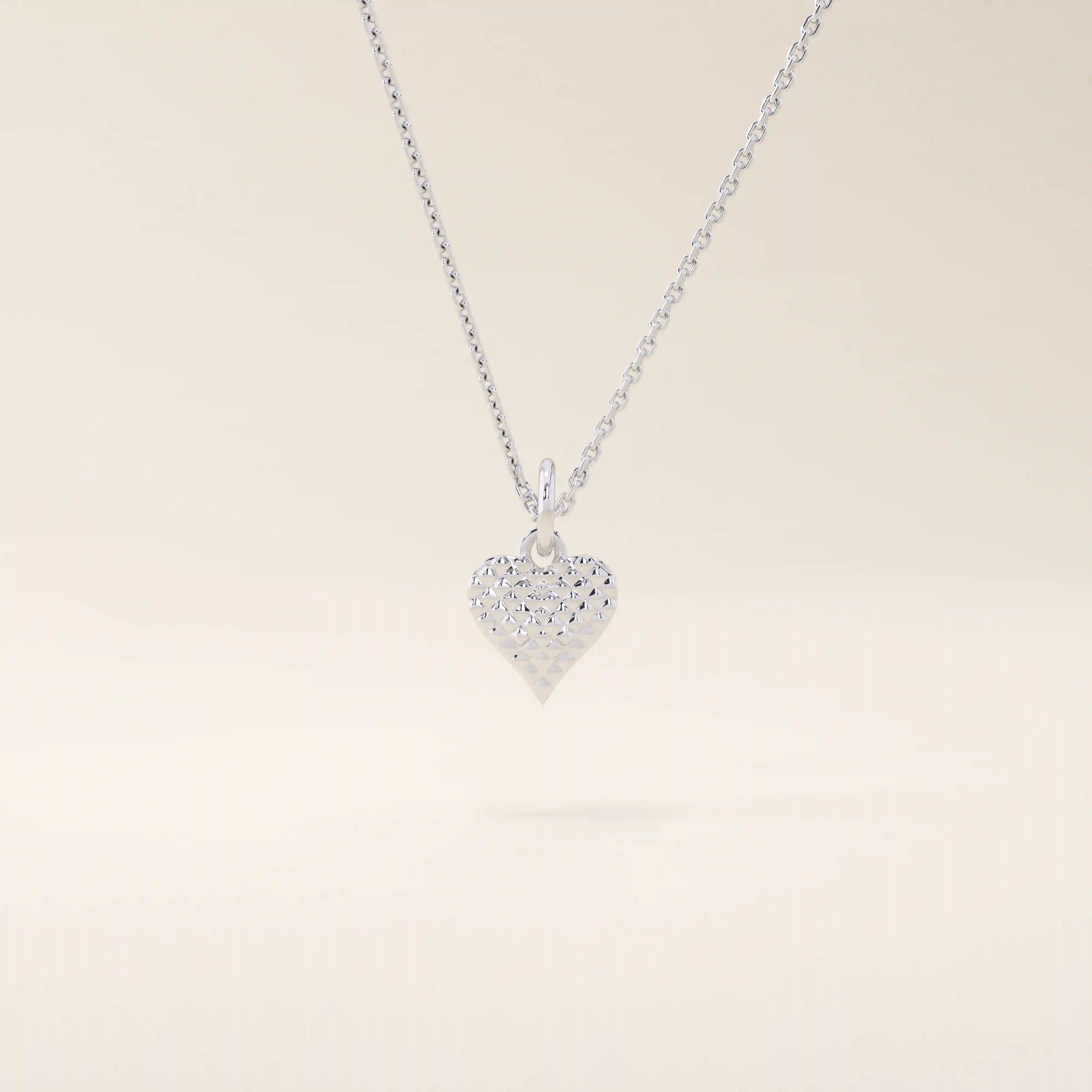 14K SOLID GOLD TEXTURED 3D HEART PENDANT NECKLACE FOR WOMEN
