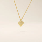 14K SOLID GOLD TEXTURED 3D HEART PENDANT NECKLACE FOR WOMEN