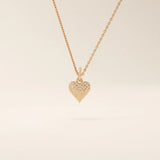 14K SOLID GOLD TEXTURED 3D HEART PENDANT NECKLACE FOR WOMEN