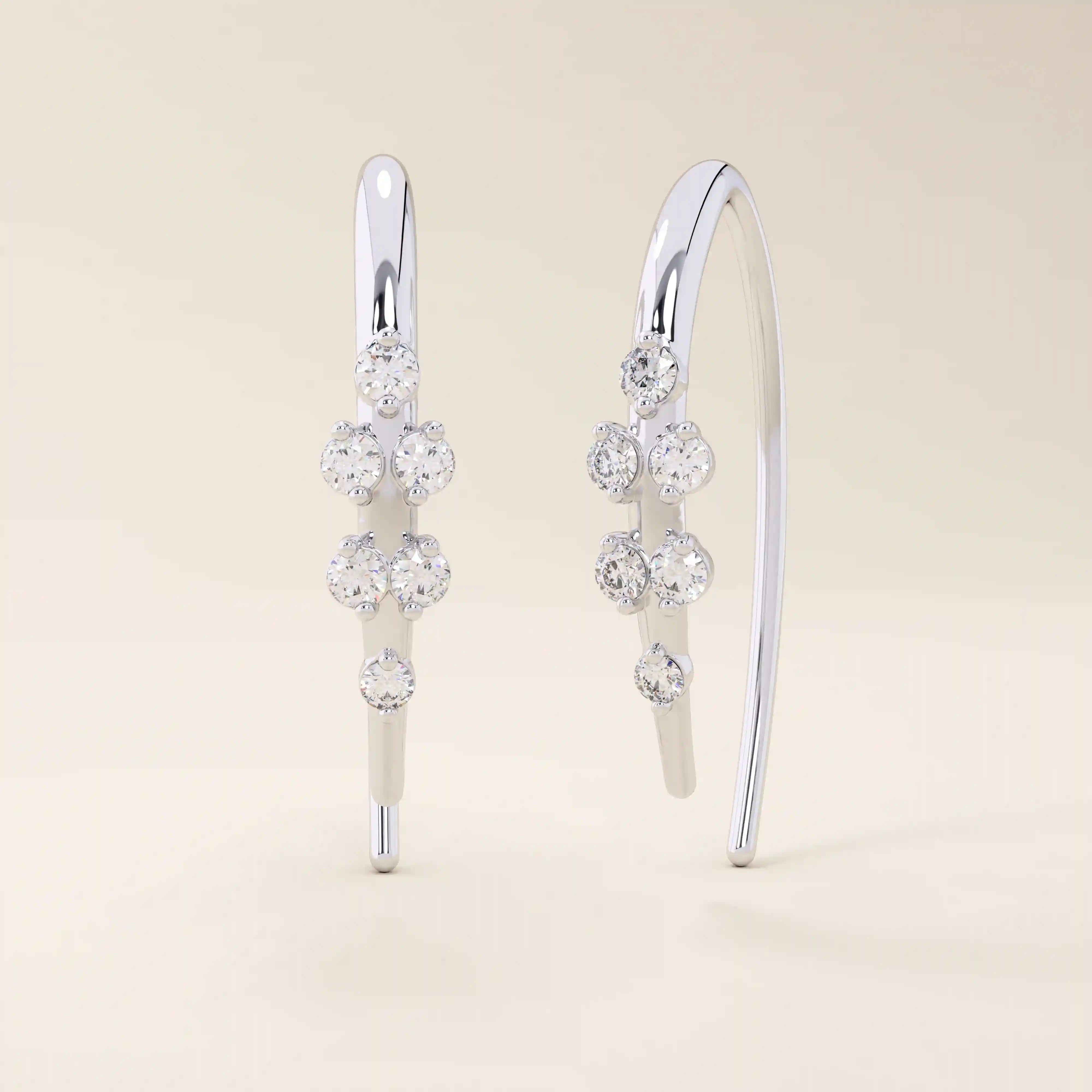 14k solid gold u shape threader earrings with tiny moissanite stones for women
