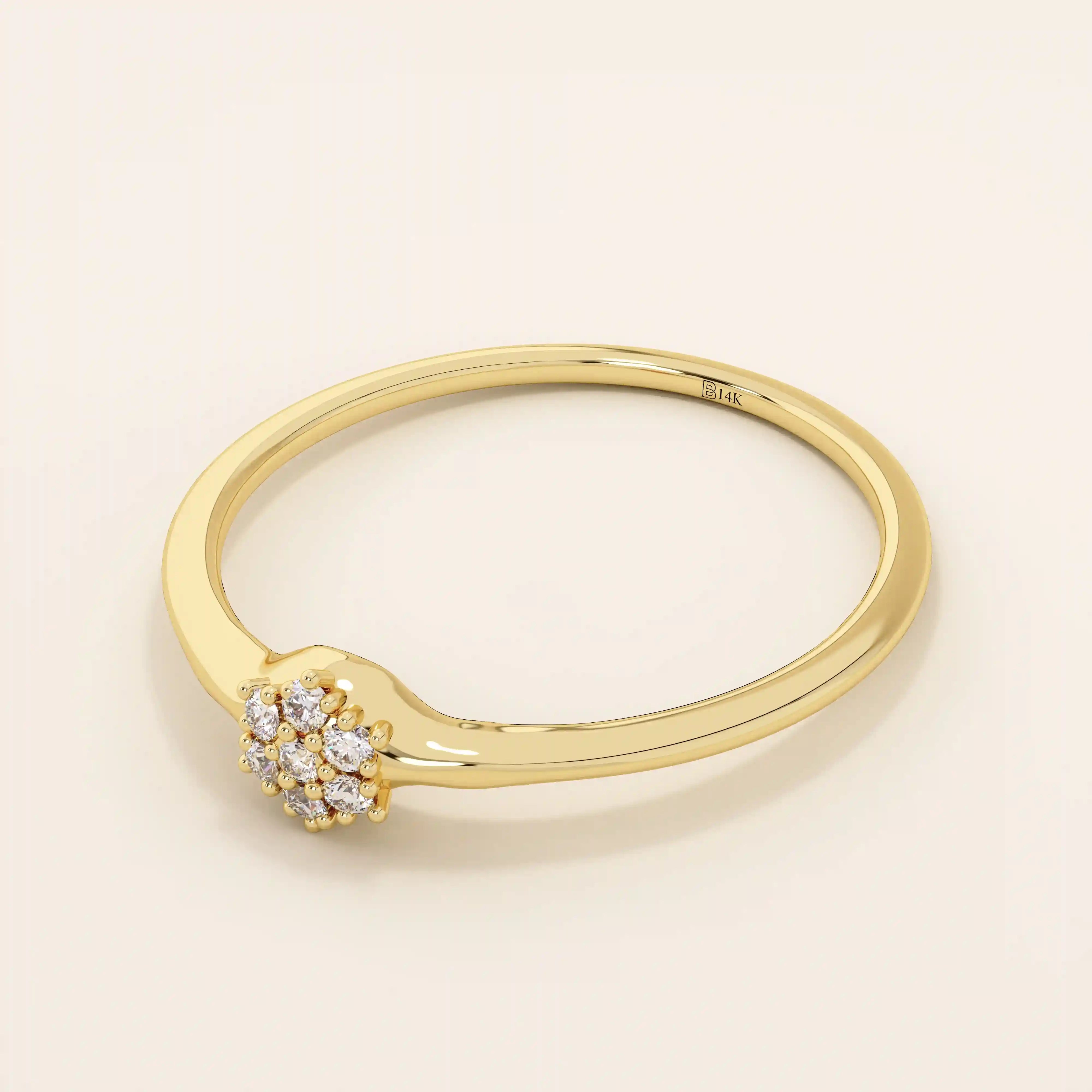 slim design and a cluster of small round moissanite stones promise engagement ring in 14k solid gold for women