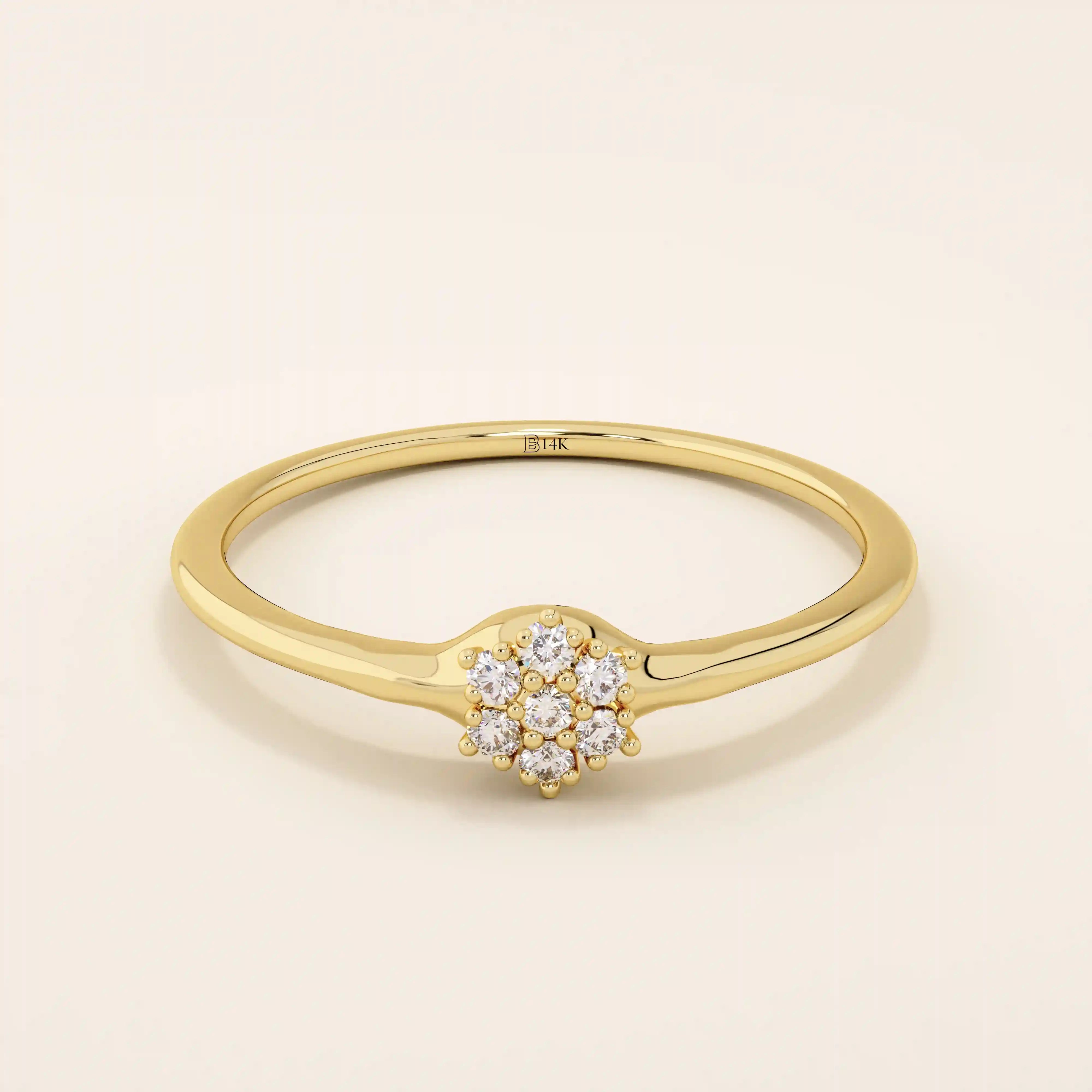 slim design and a cluster of small round moissanite stones promise engagement ring in 14k solid gold for women