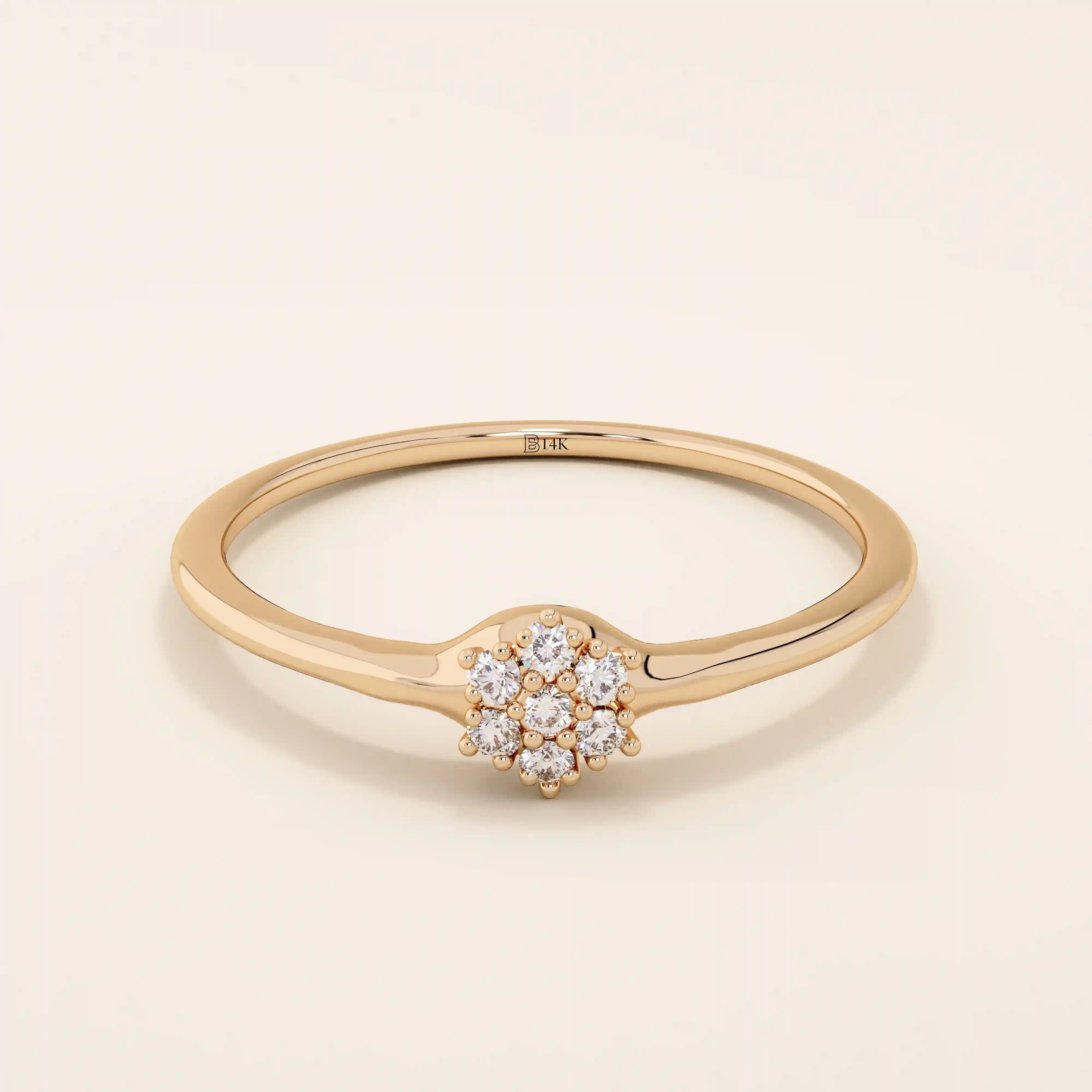 slim design and a cluster of small round moissanite stones promise engagement ring in 14k solid gold for women