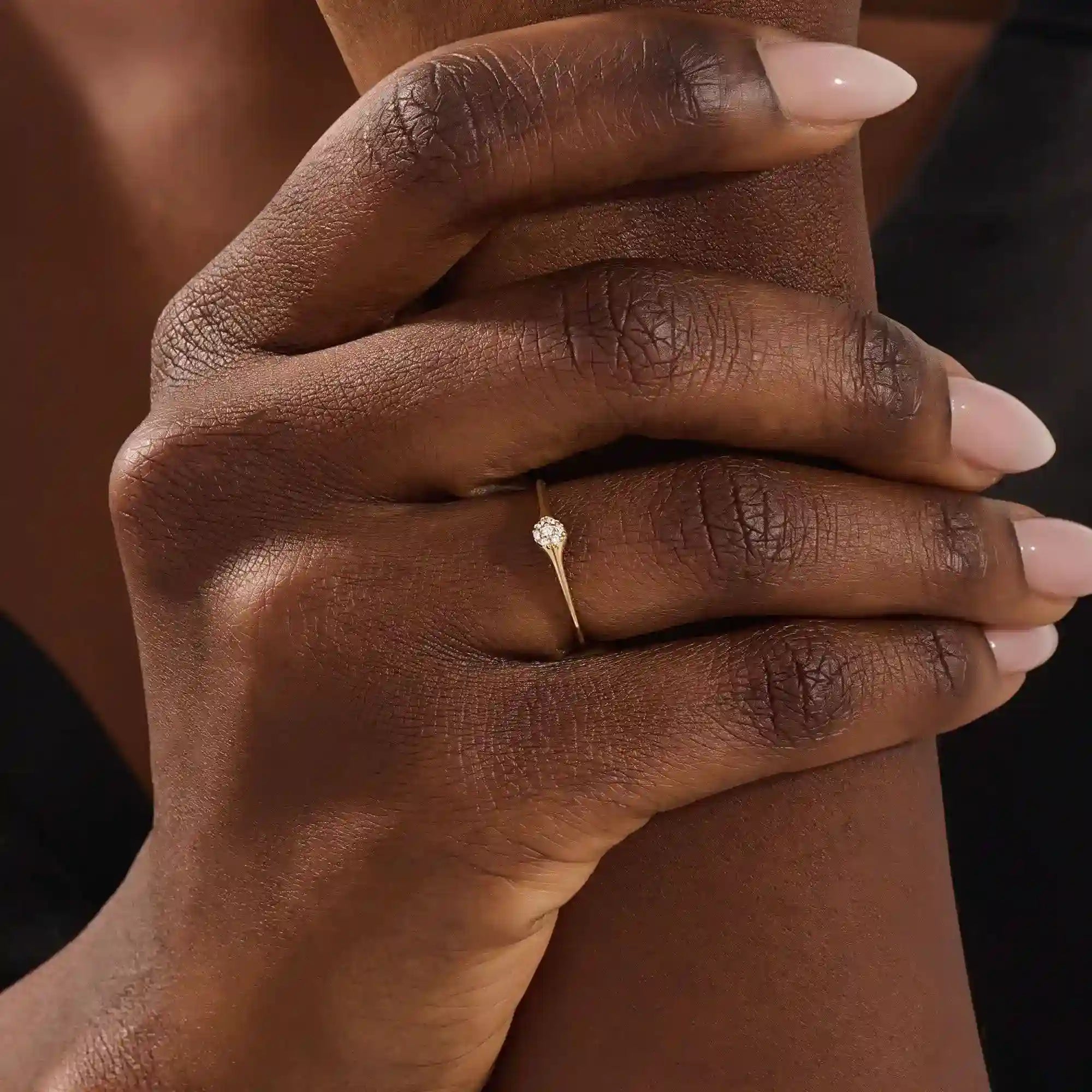 slim design and a cluster of small round moissanite stones promise engagement ring in 14k solid gold for women