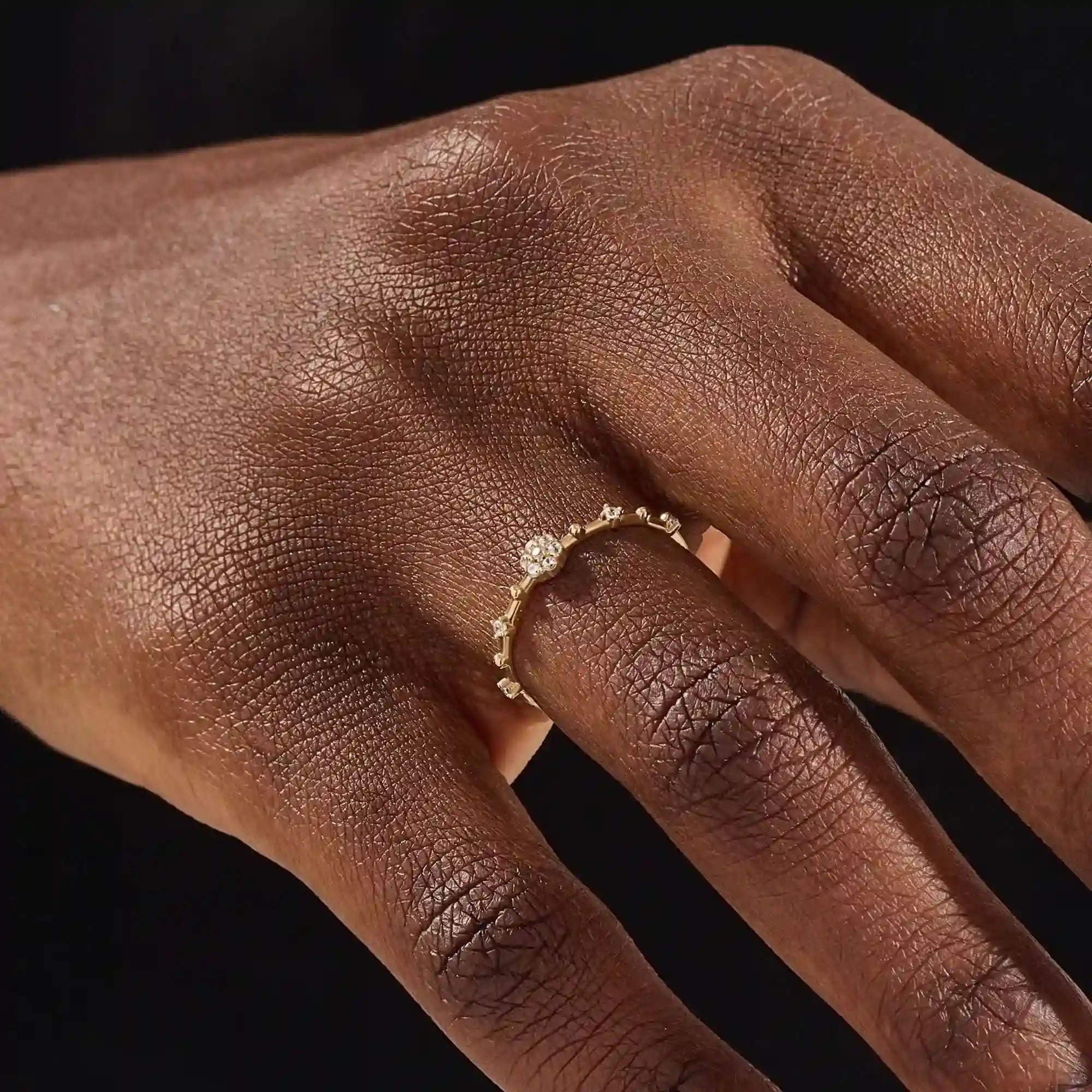 TINY ROUND MOISSANITE STONES PROMISE RING IN 14K SOLID GOLD FOR WOMEN
