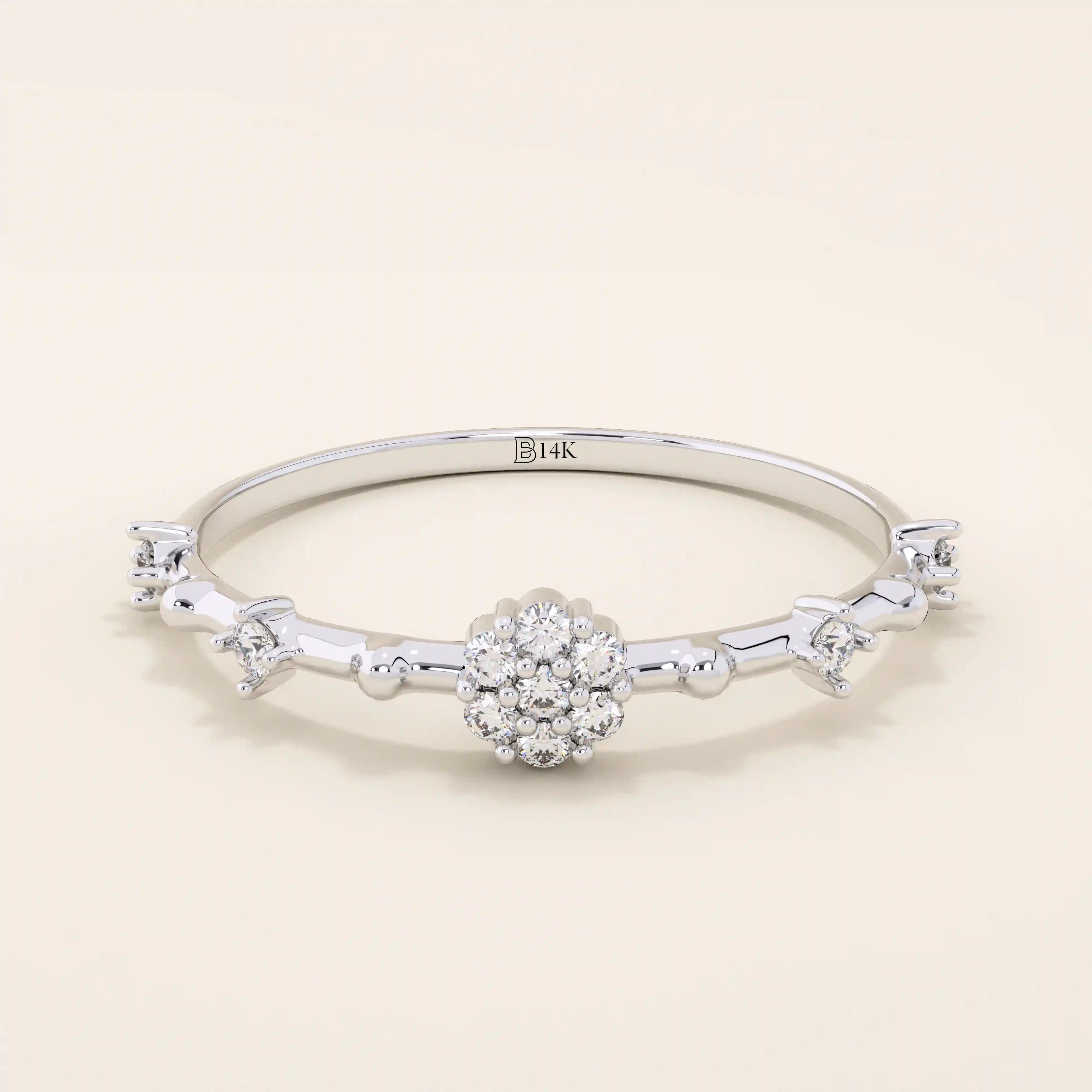 TINY ROUND MOISSANITE STONES PROMISE RING IN 14K SOLID GOLD FOR WOMEN