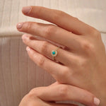 14k solid gold turquoise and moissanite stones halo engagement ring for women