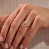14k solid gold turquoise and moissanite stones halo engagement ring for women