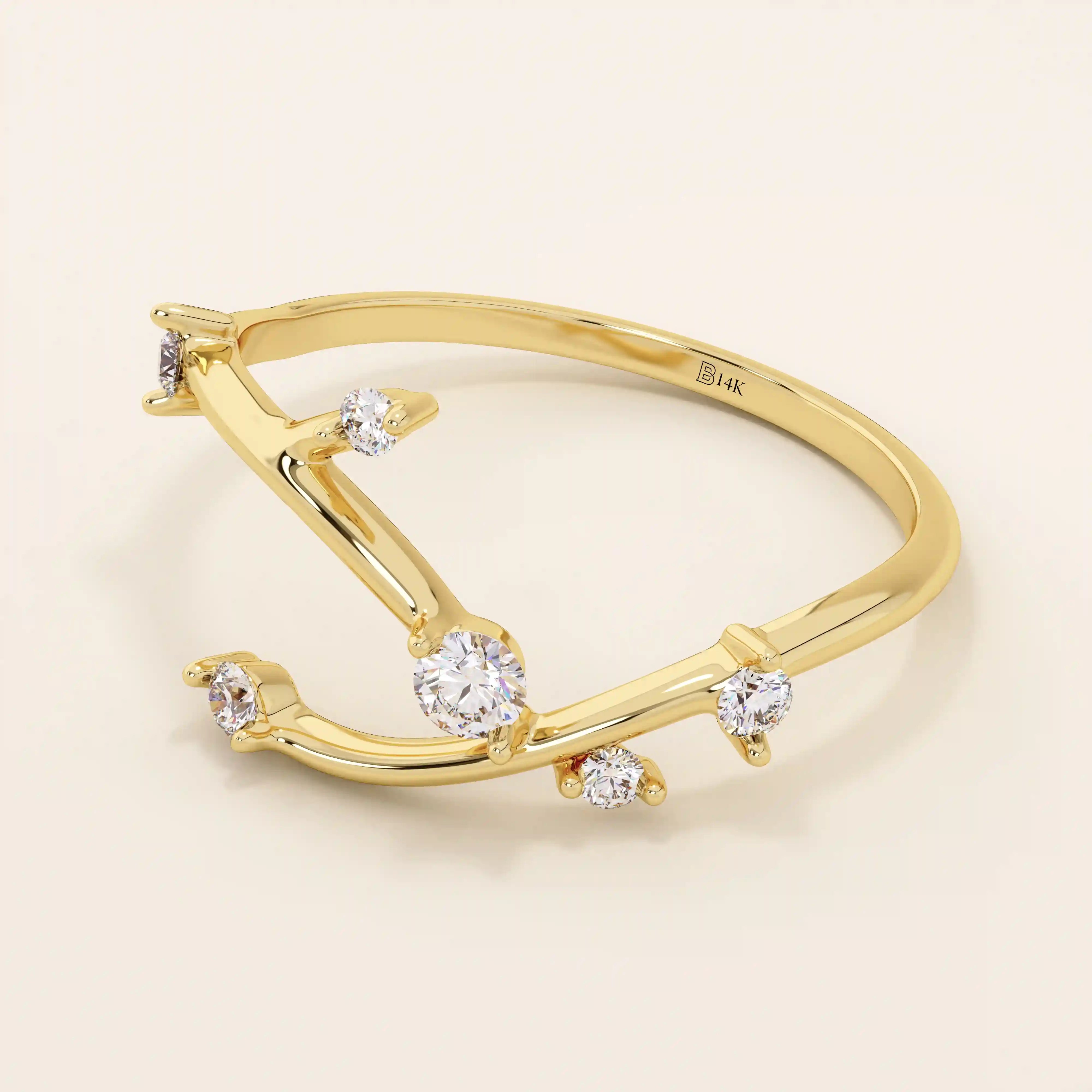 NATURE INSPIRED TREE BRANCH TWIG CURVE STACKING WEDDING RING IN 14K SOLID GOLD FOR WOMEN