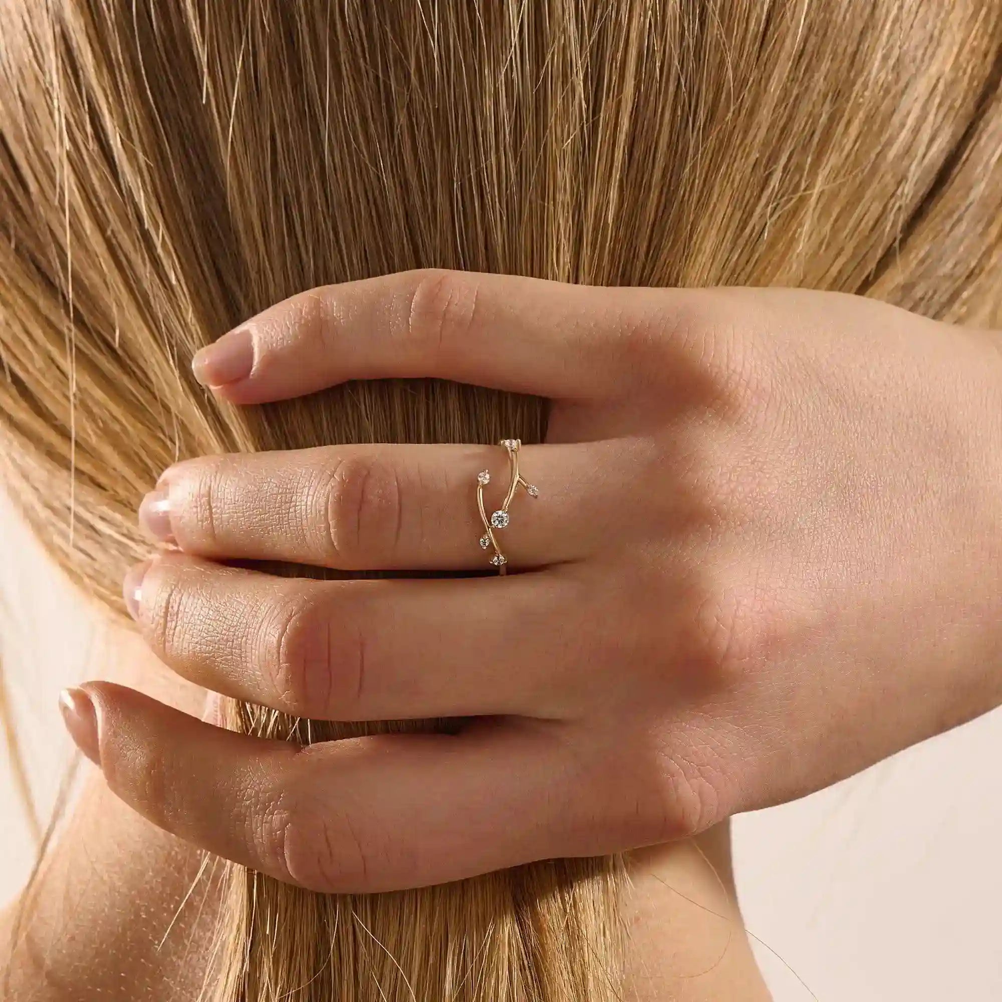 NATURE INSPIRED TREE BRANCH TWIG CURVE STACKING WEDDING RING IN 14K SOLID GOLD FOR WOMEN