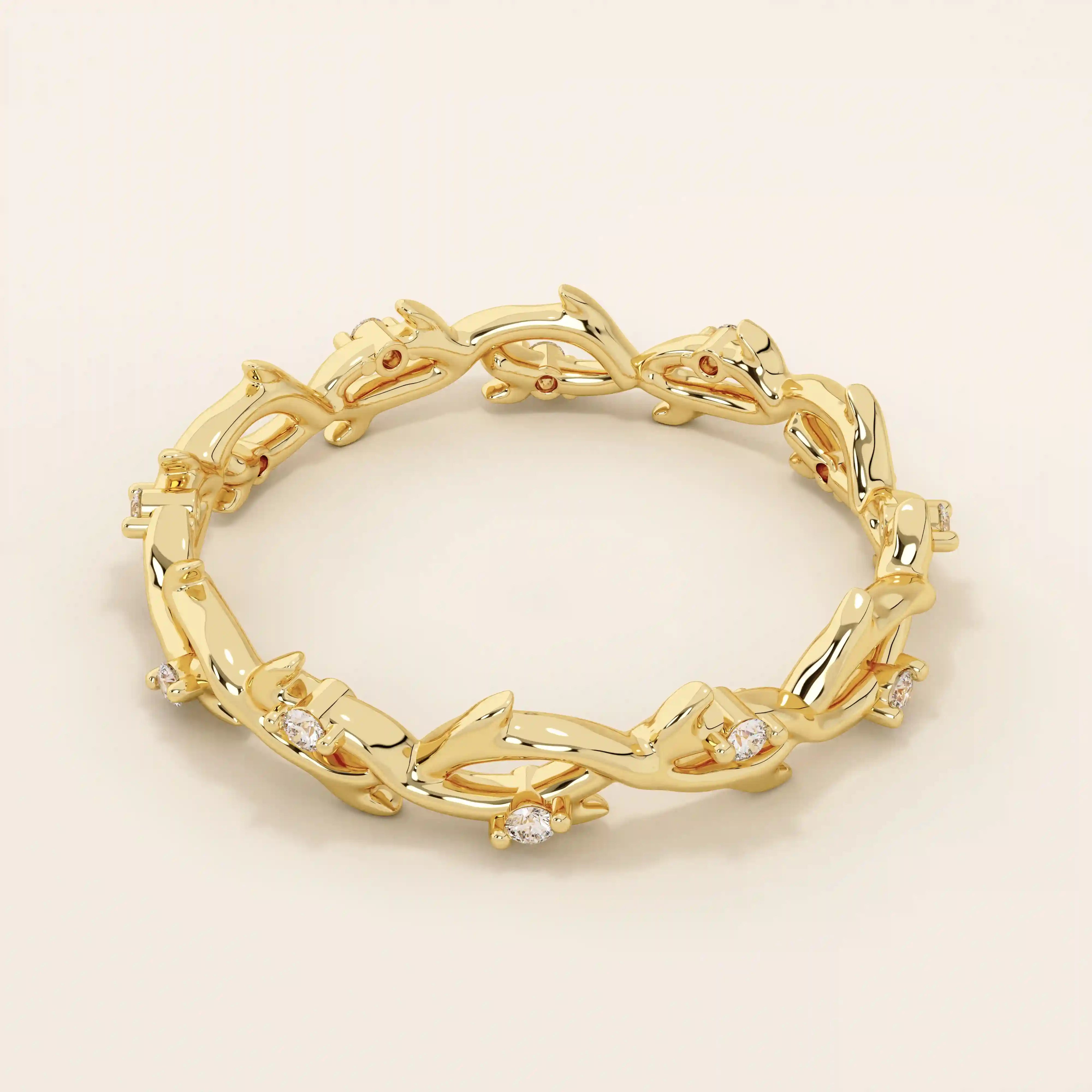 14k solid gold twin double heart bracelet with tiny moissanite for women