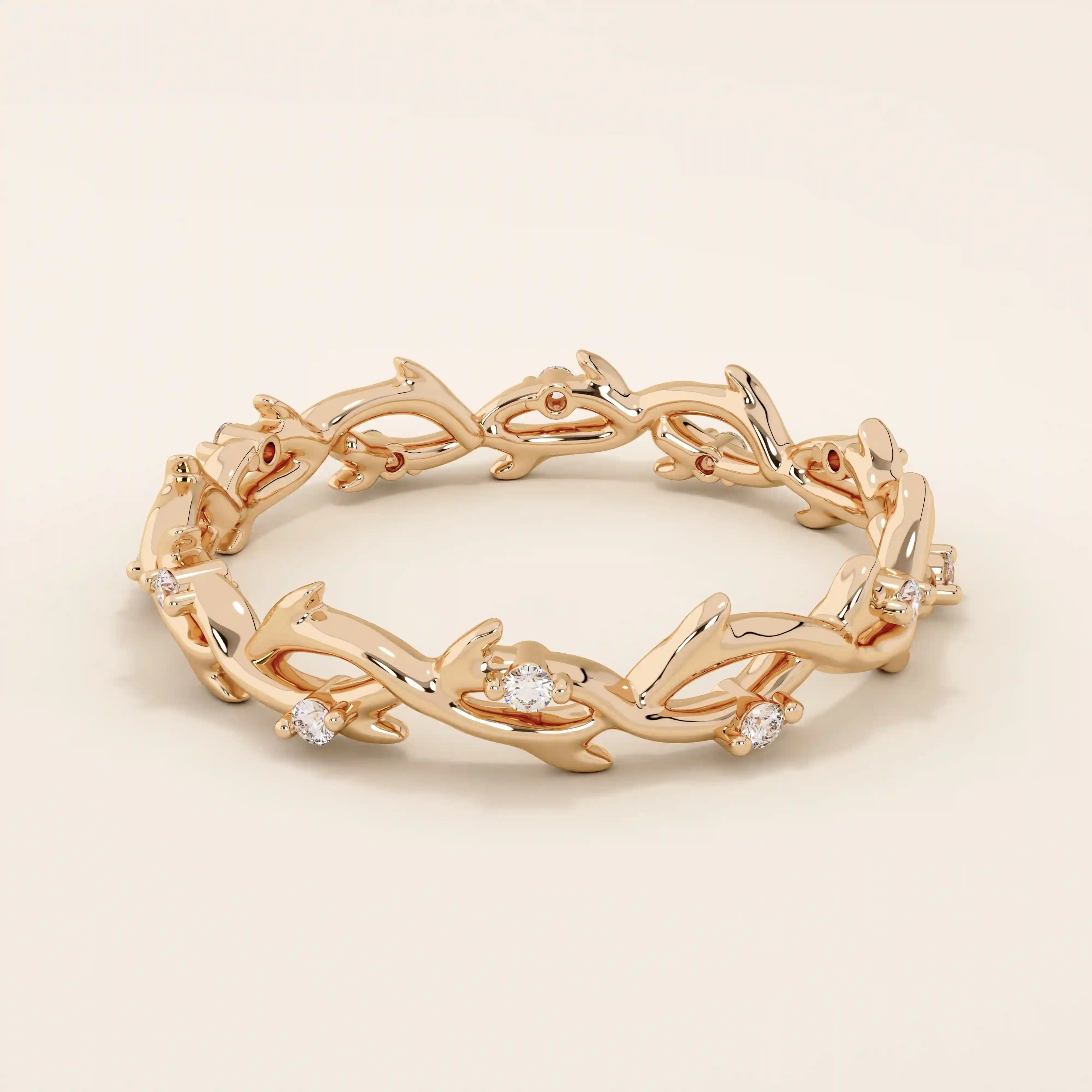 14k solid gold twin double heart bracelet with tiny moissanite for women