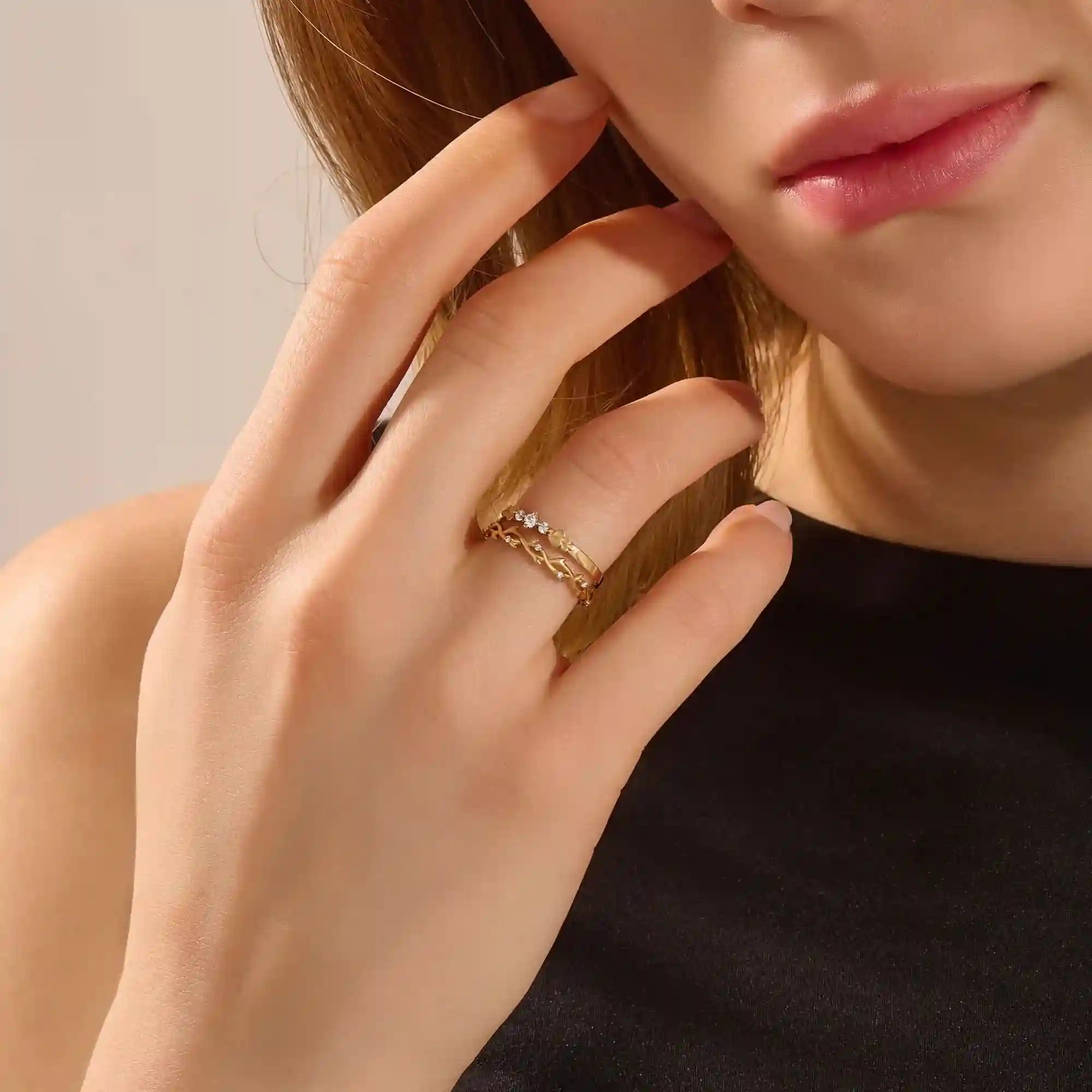 14k solid gold twin double heart bracelet with tiny moissanite for women