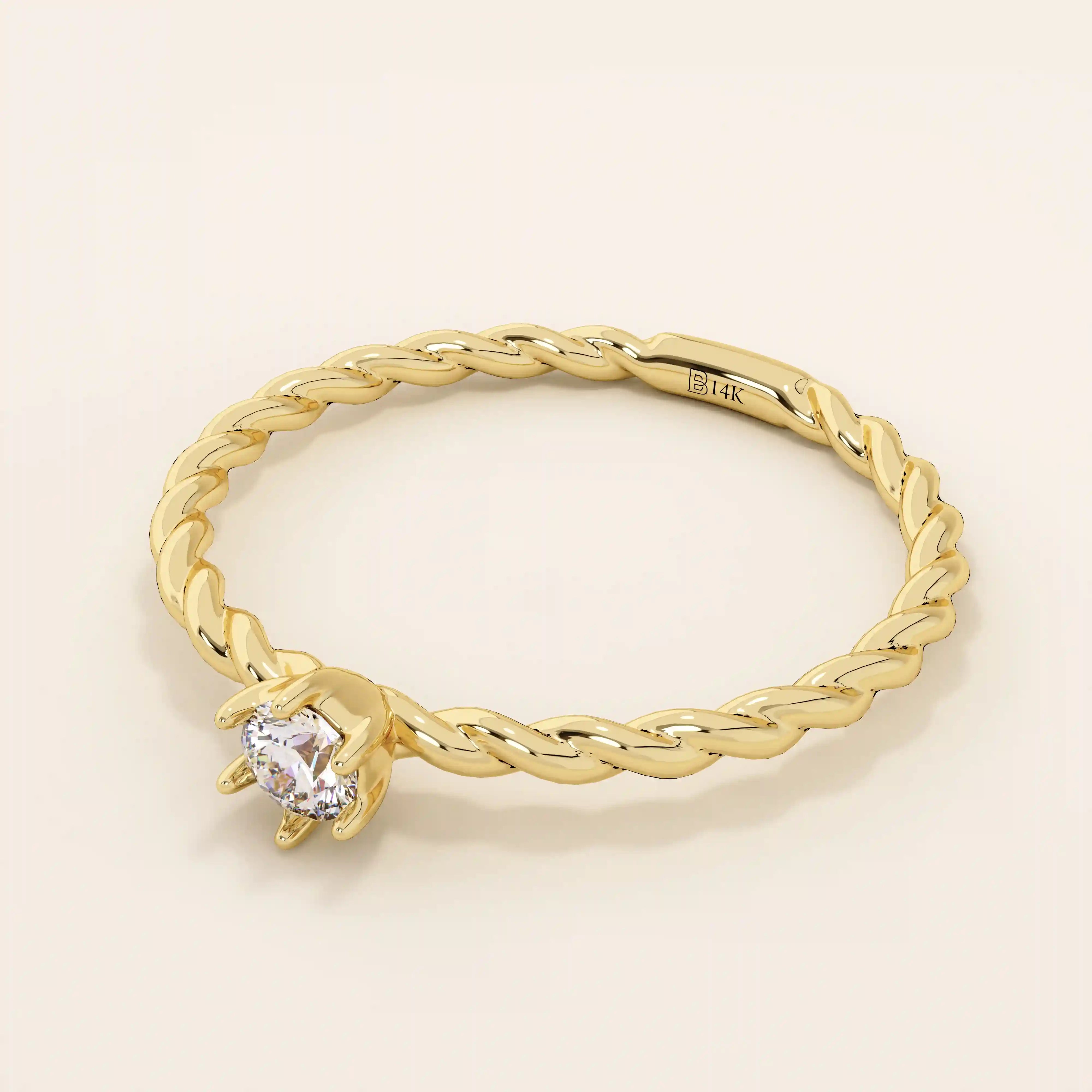 14k solid gold twisted band solitaire engagement ring for women