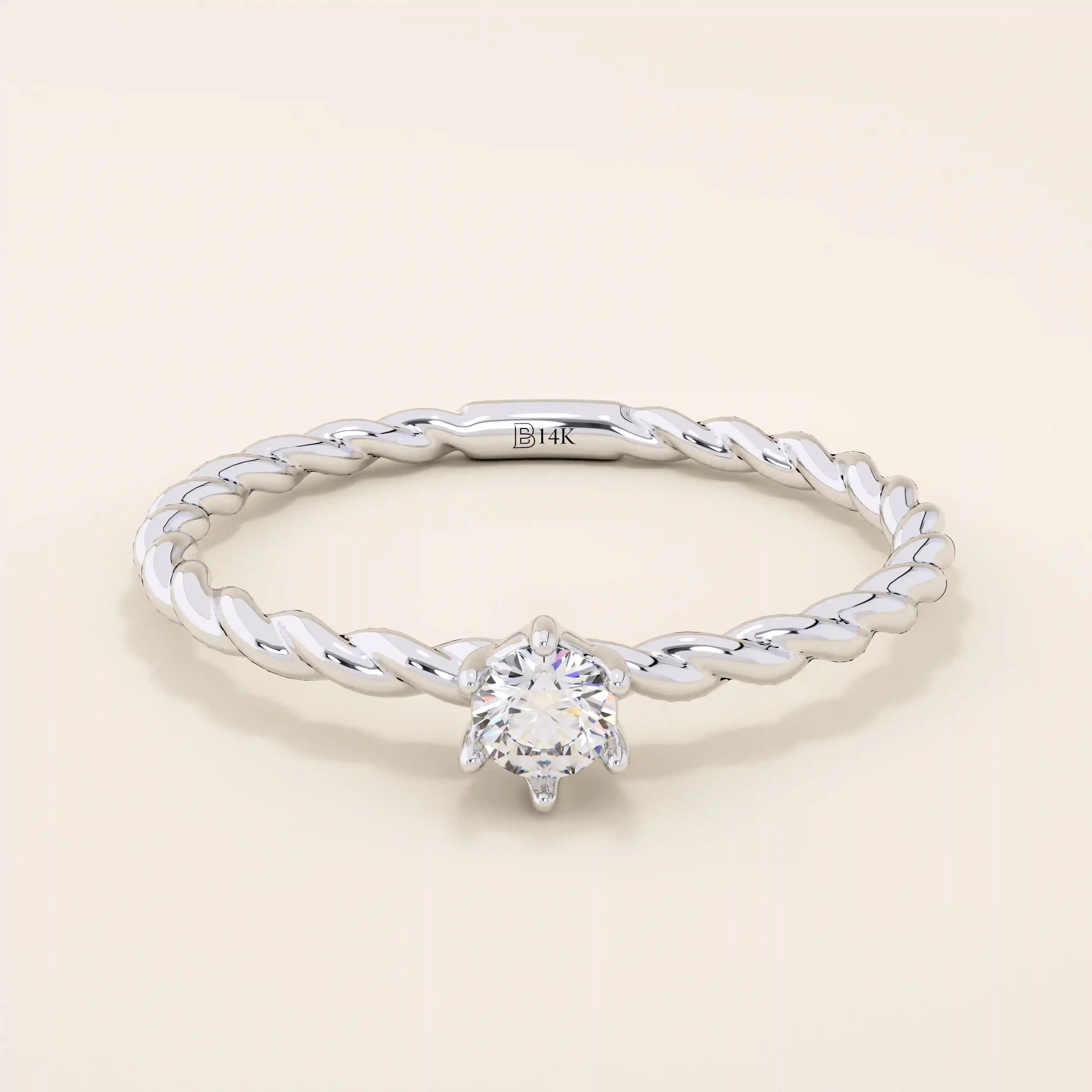 14k solid gold twisted band solitaire engagement ring for women