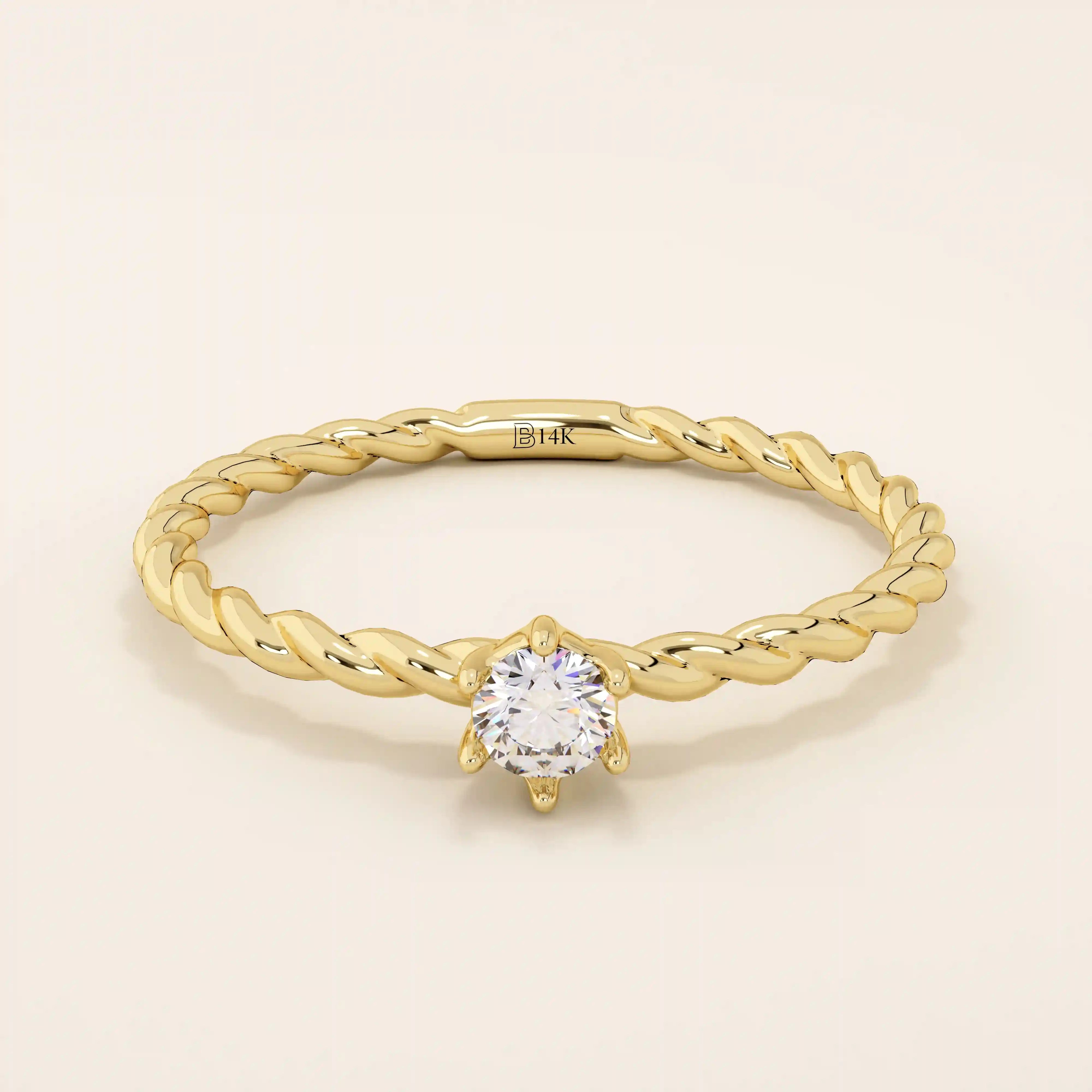 14k solid gold twisted band solitaire engagement ring for women