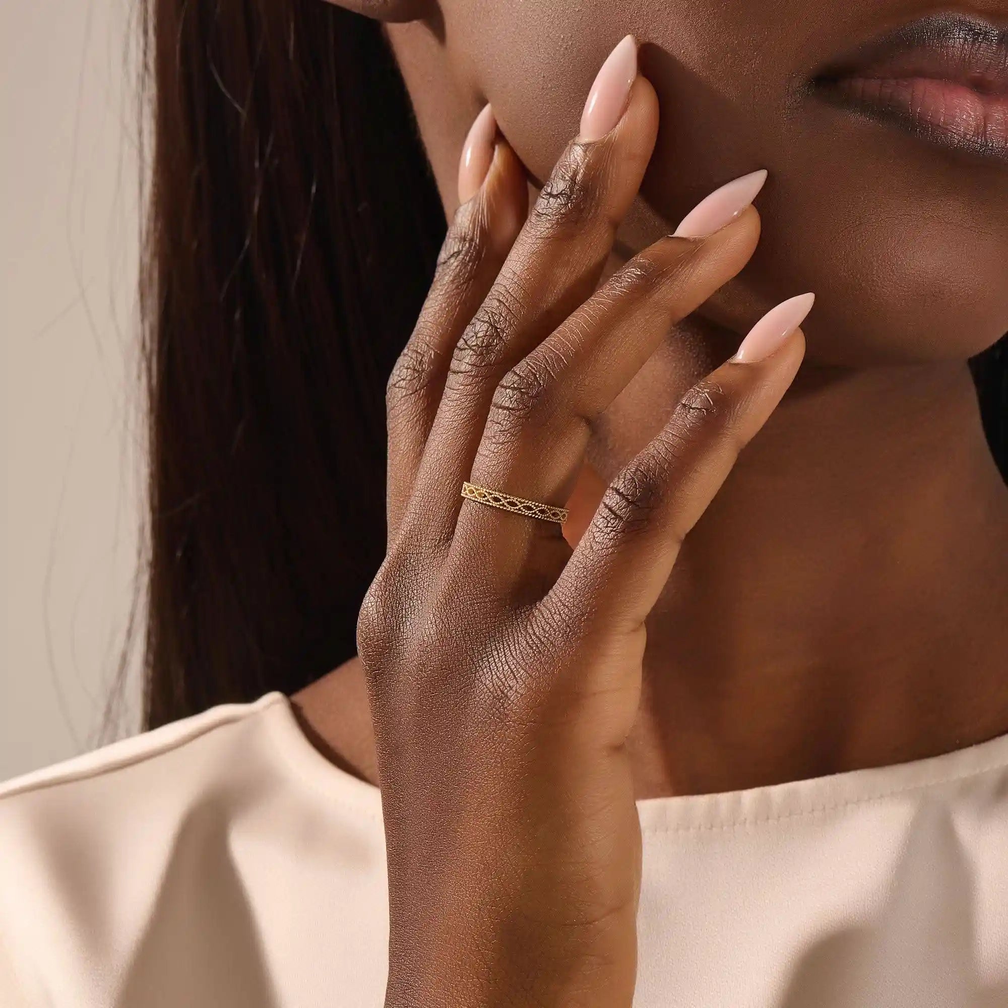 14K SOLID GOLD MILGRAIN BRAIDED VINTAGE WEDDING RING FOR WOMEN