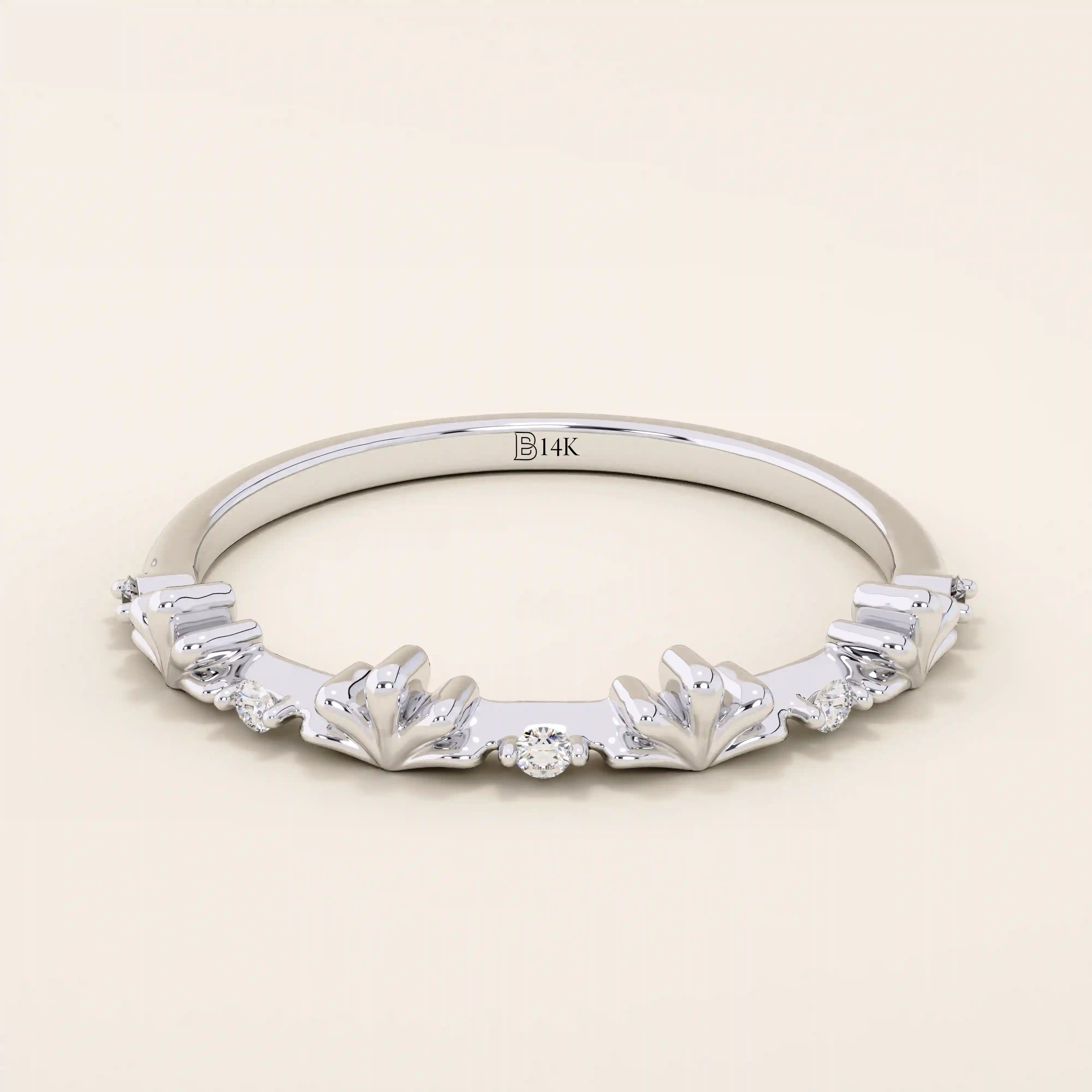 14K SOLID GOLD TINY leaf MOISSANITE STACKING wedding RING FOR WOMEN