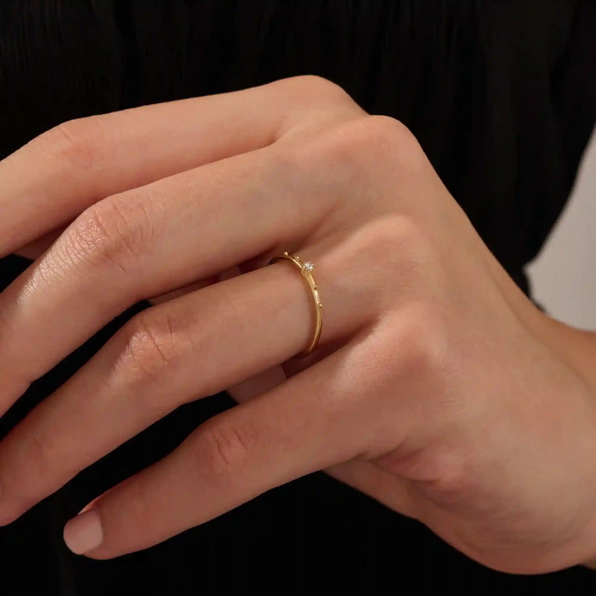 14K SOLID GOLD TINY SOLO MOISSANITE STACKING PROMISE RING FOR WOMEN