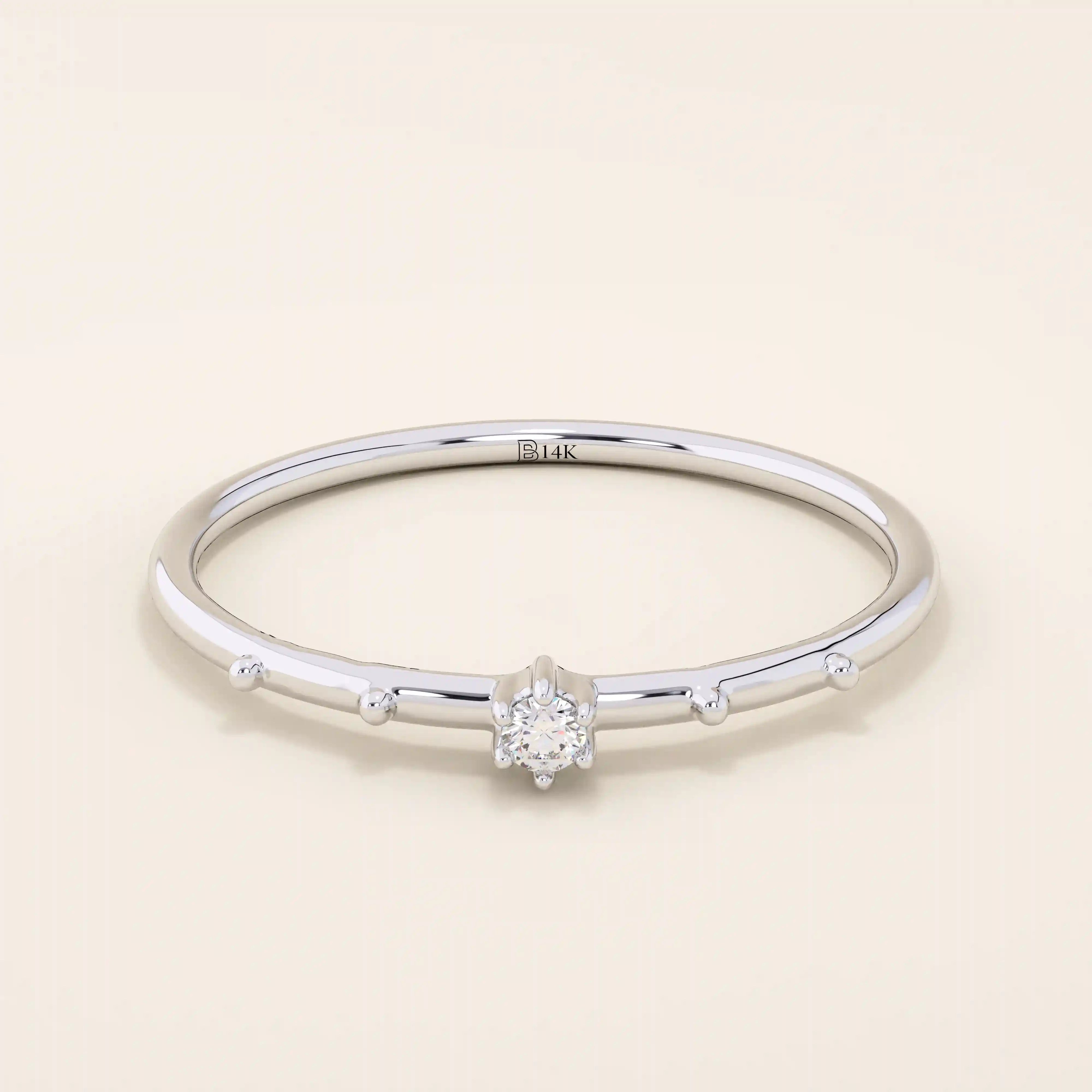 14K SOLID GOLD TINY SOLO MOISSANITE STACKING PROMISE RING FOR WOMEN
