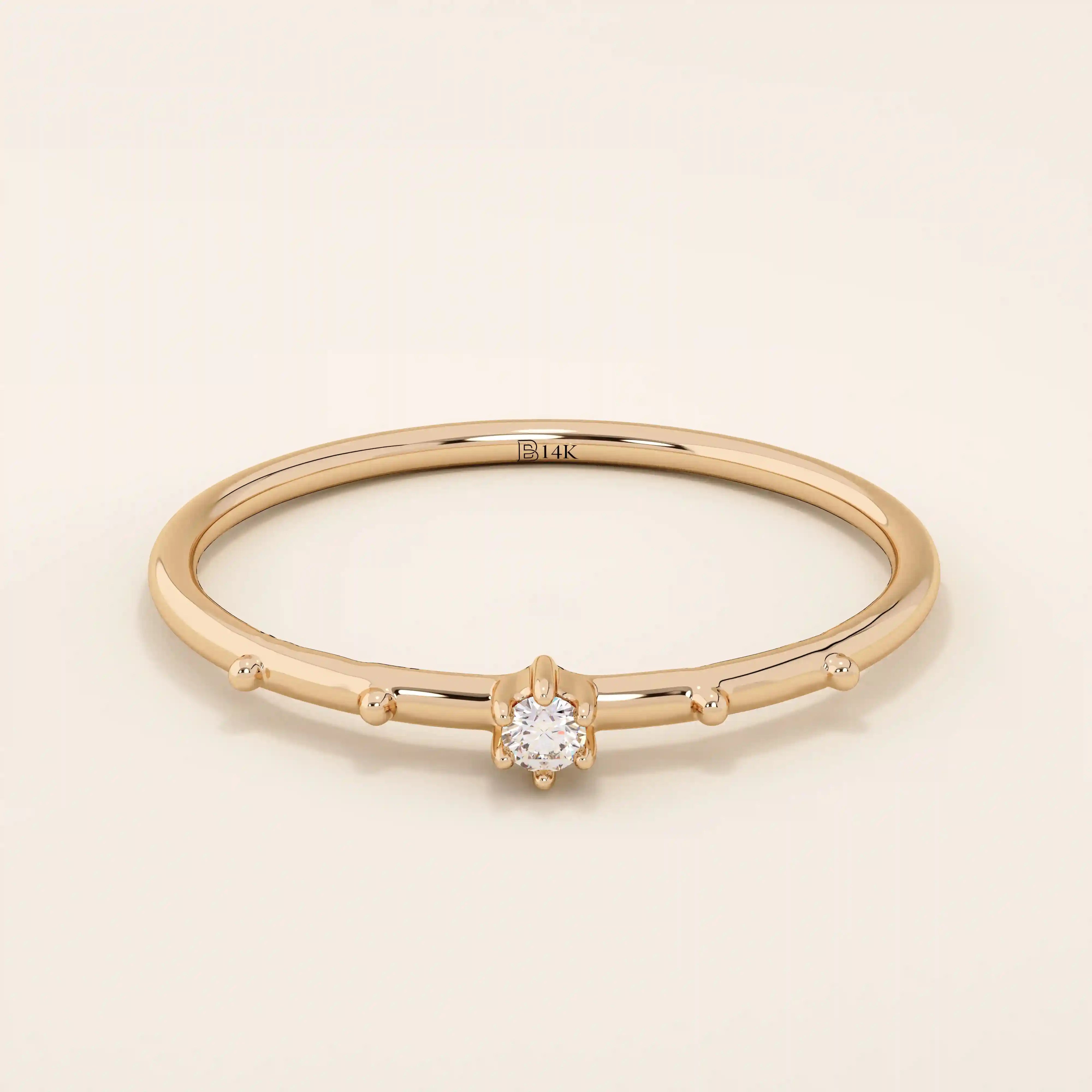 14K SOLID GOLD TINY SOLO MOISSANITE STACKING PROMISE RING FOR WOMEN