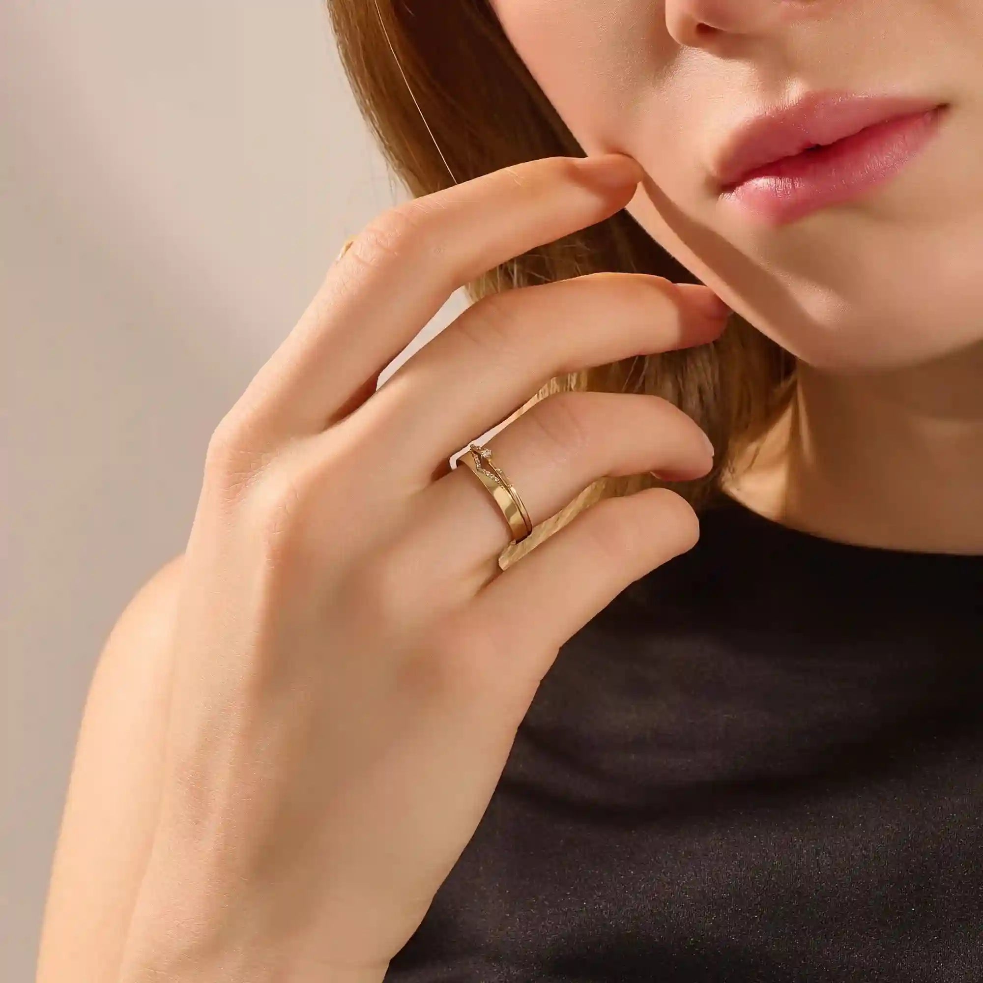 14K SOLID GOLD TINY SOLO MOISSANITE STACKING PROMISE RING FOR WOMEN