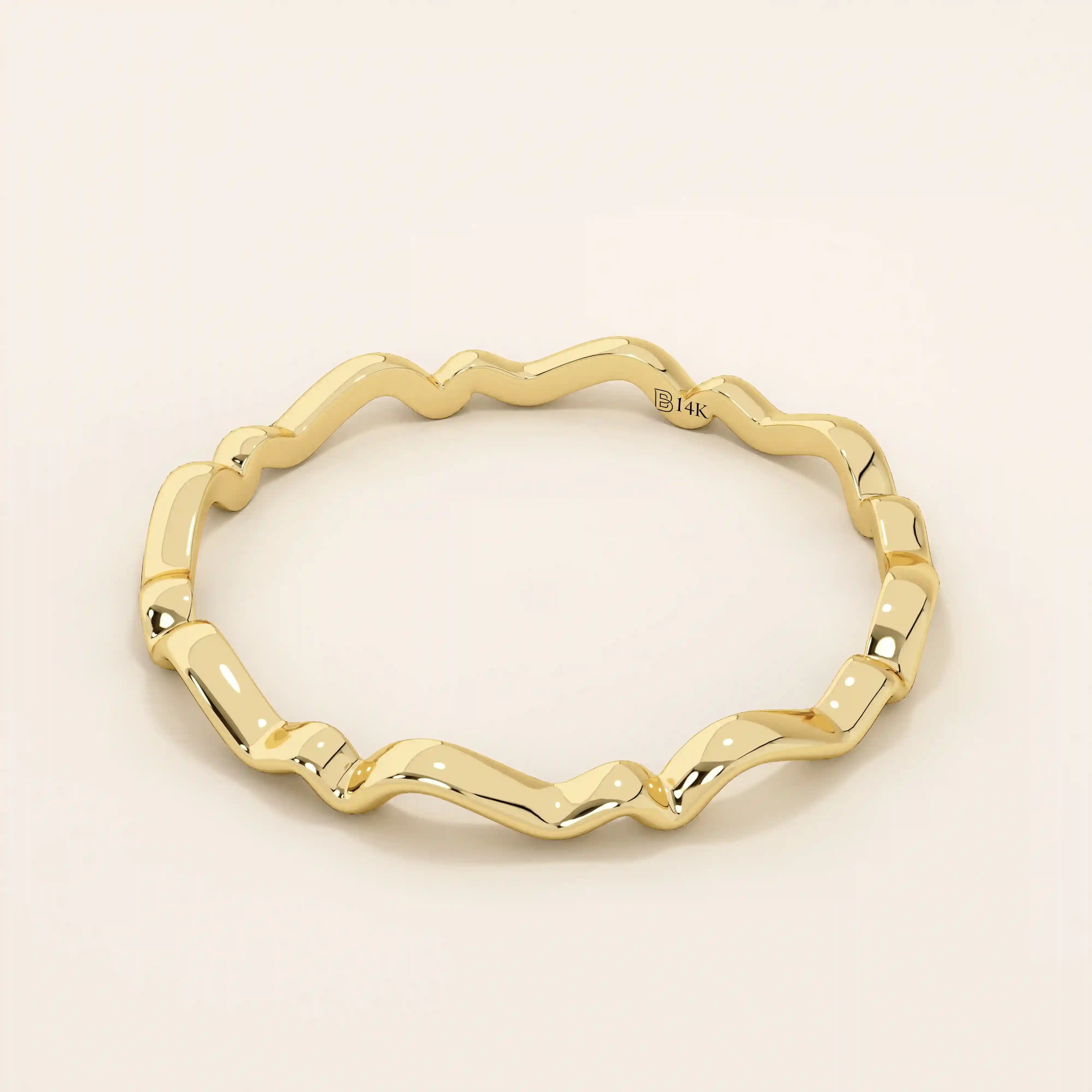 14k solid gold ultra thin wavy stacking ring for women