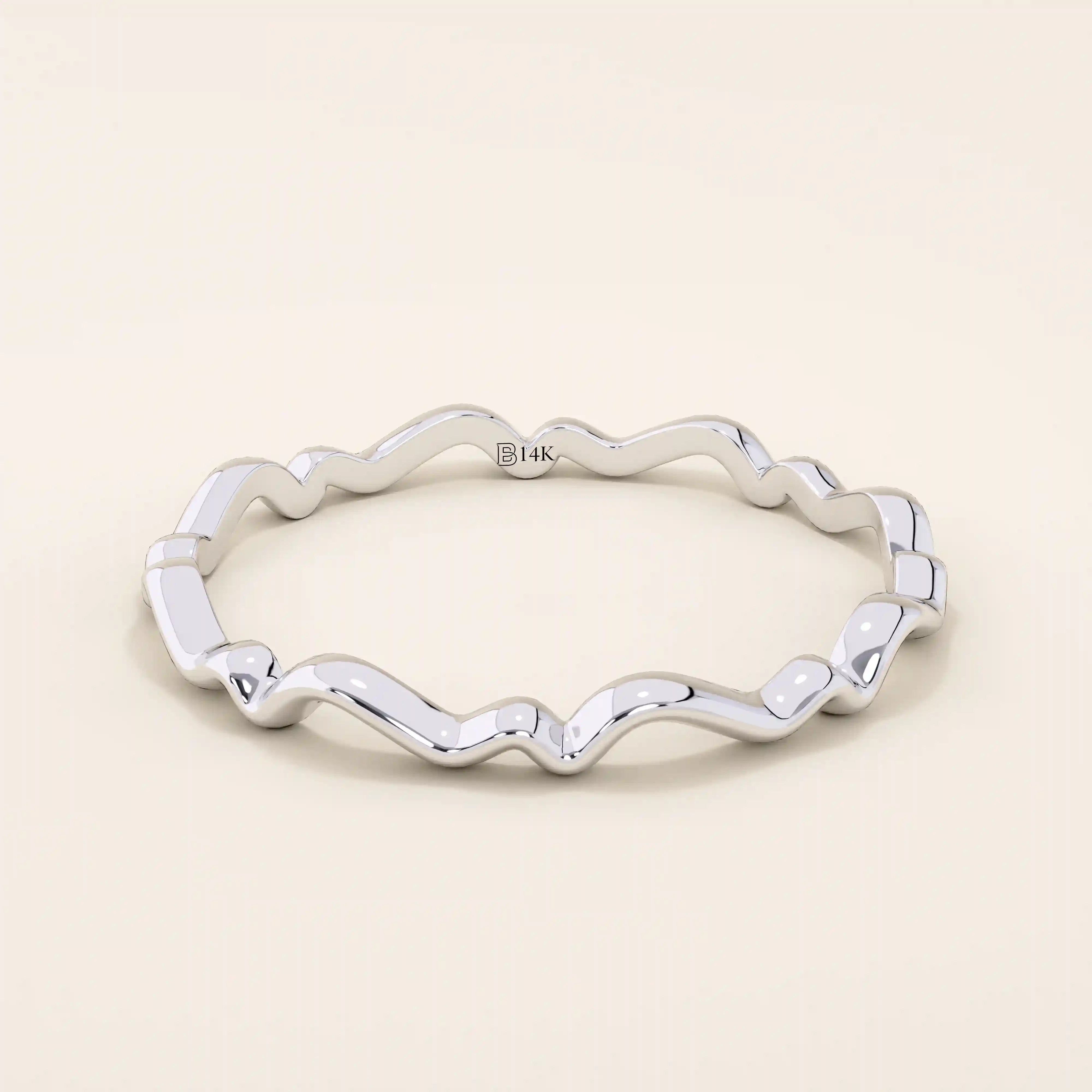 14k solid gold ultra thin wavy stacking ring for women