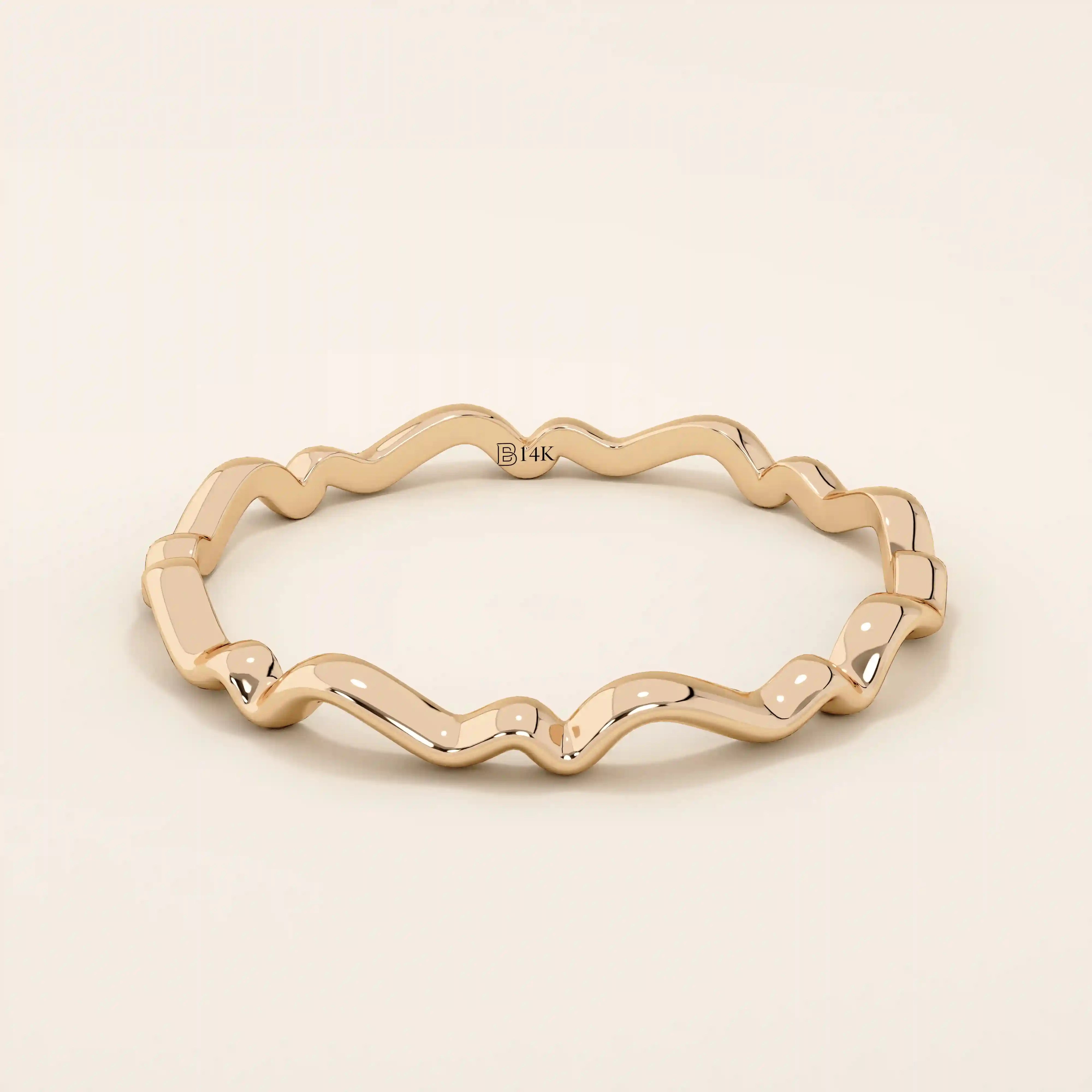 14k solid gold ultra thin wavy stacking ring for women