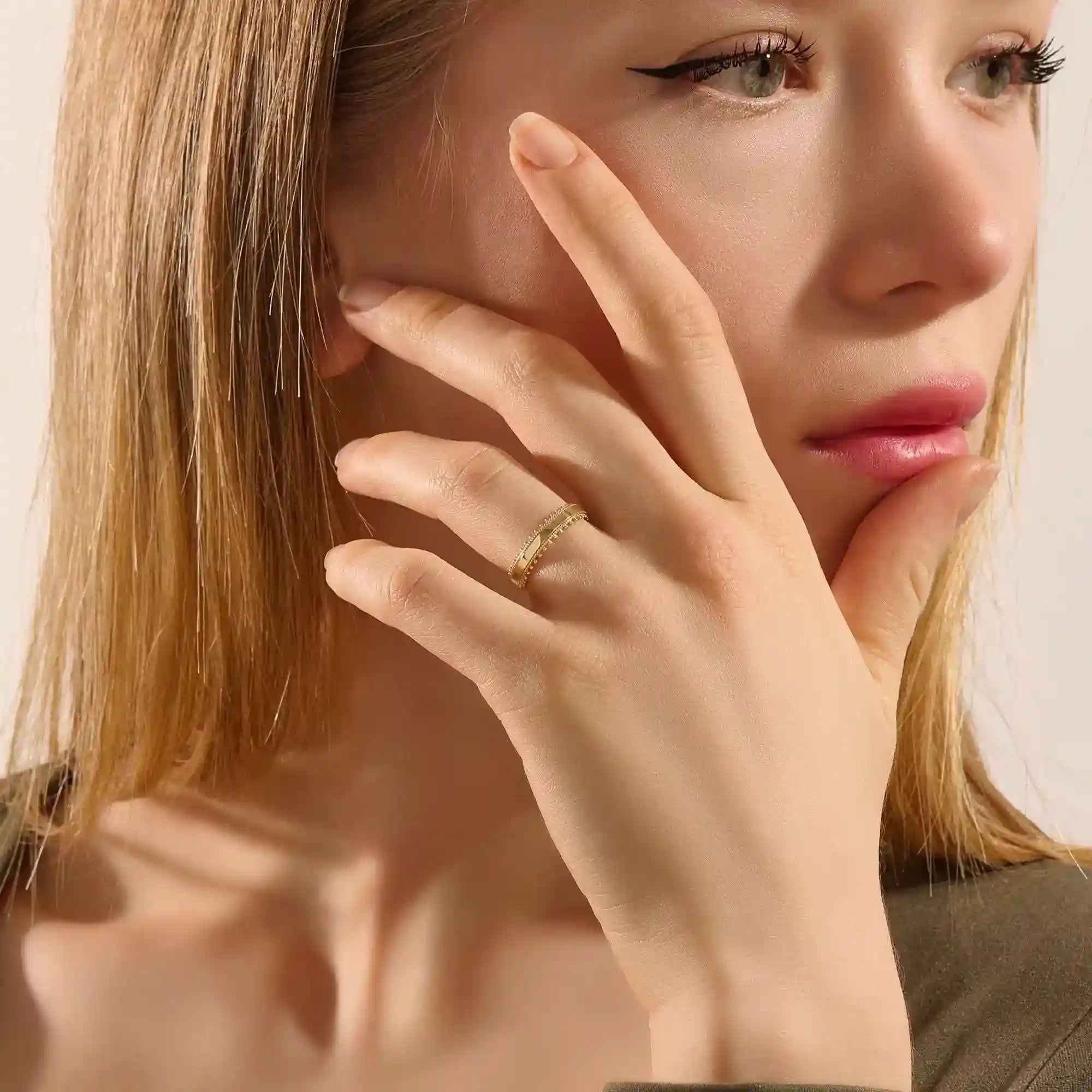 intricately designed unique half-eternity beaded plain band in solid gold for ladies