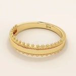 intricately designed unique half-eternity beaded plain band in solid gold for ladies