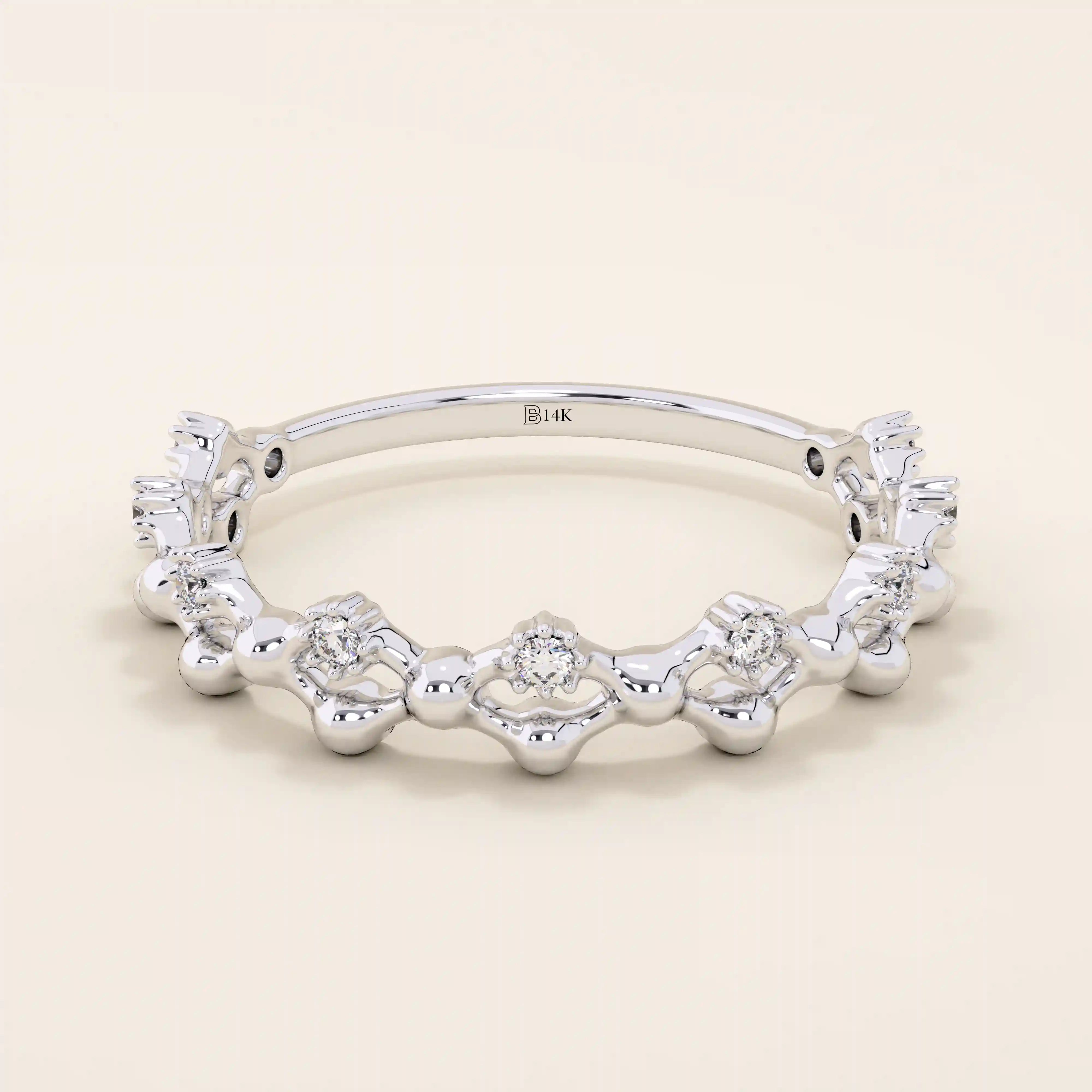 14K SOLID GOLD BEADED HALF ETERNITY WEDDING RING FOR WOMEN