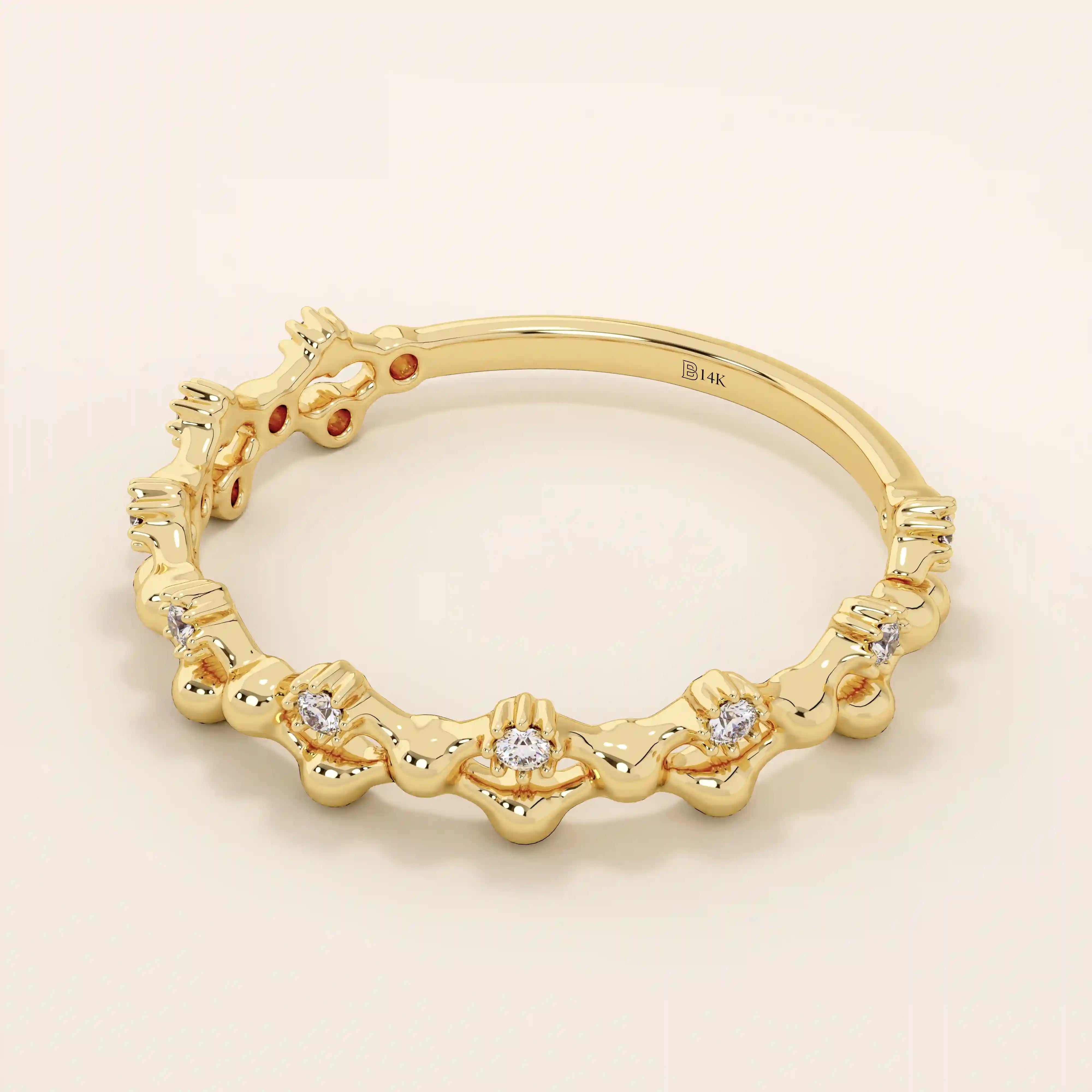14K SOLID GOLD BEADED HALF ETERNITY WEDDING RING FOR WOMEN