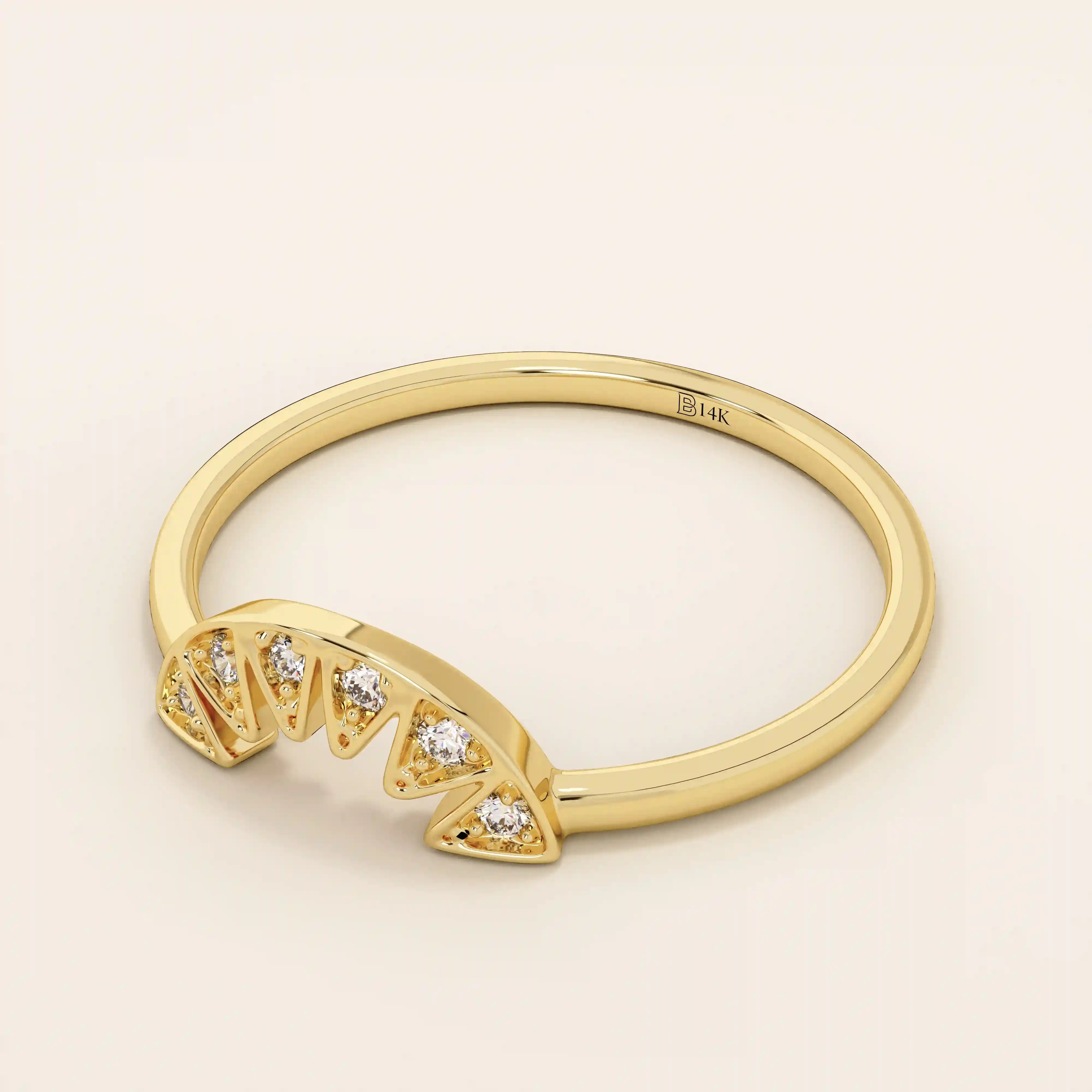 14k solid gold curve half circle pave moissanite stacking ring for women